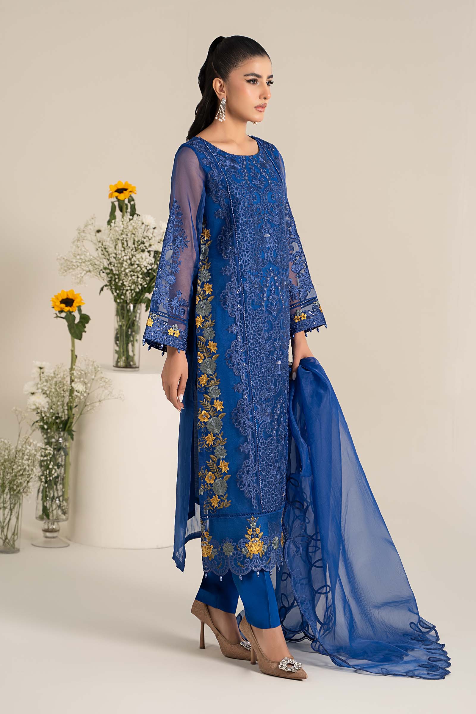 3 Piece Embroidered Organza Suit