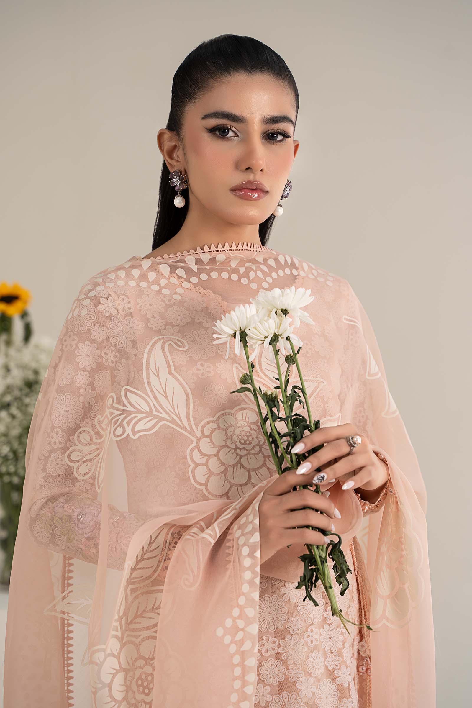 3 Piece Embroidered Polyester Net Suit