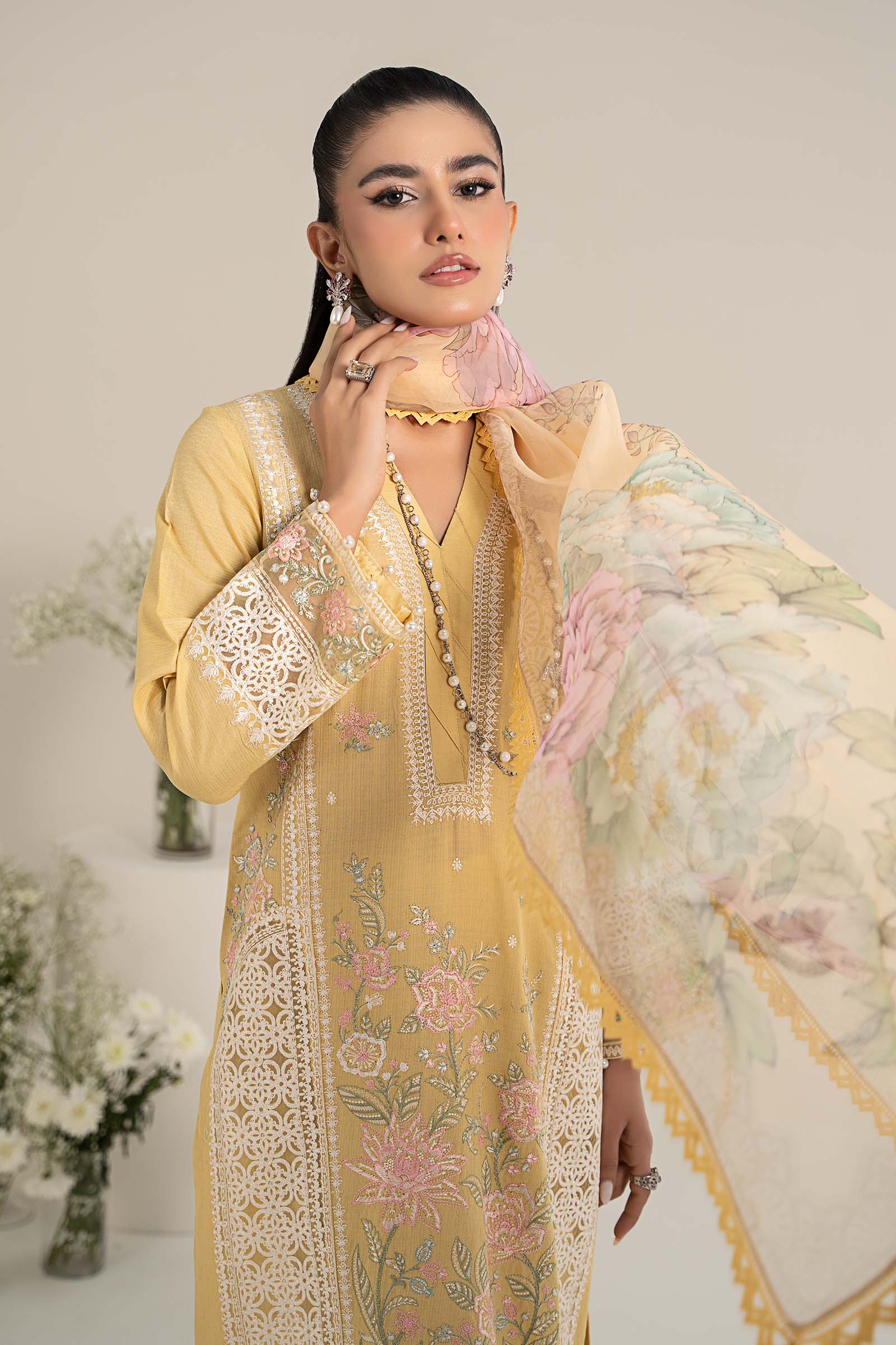 3 Piece Embroidered Dobby Lawn Suit