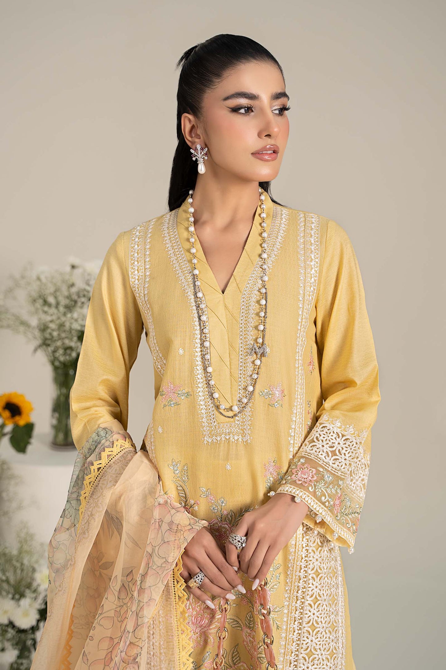 3 Piece Embroidered Dobby Lawn Suit
