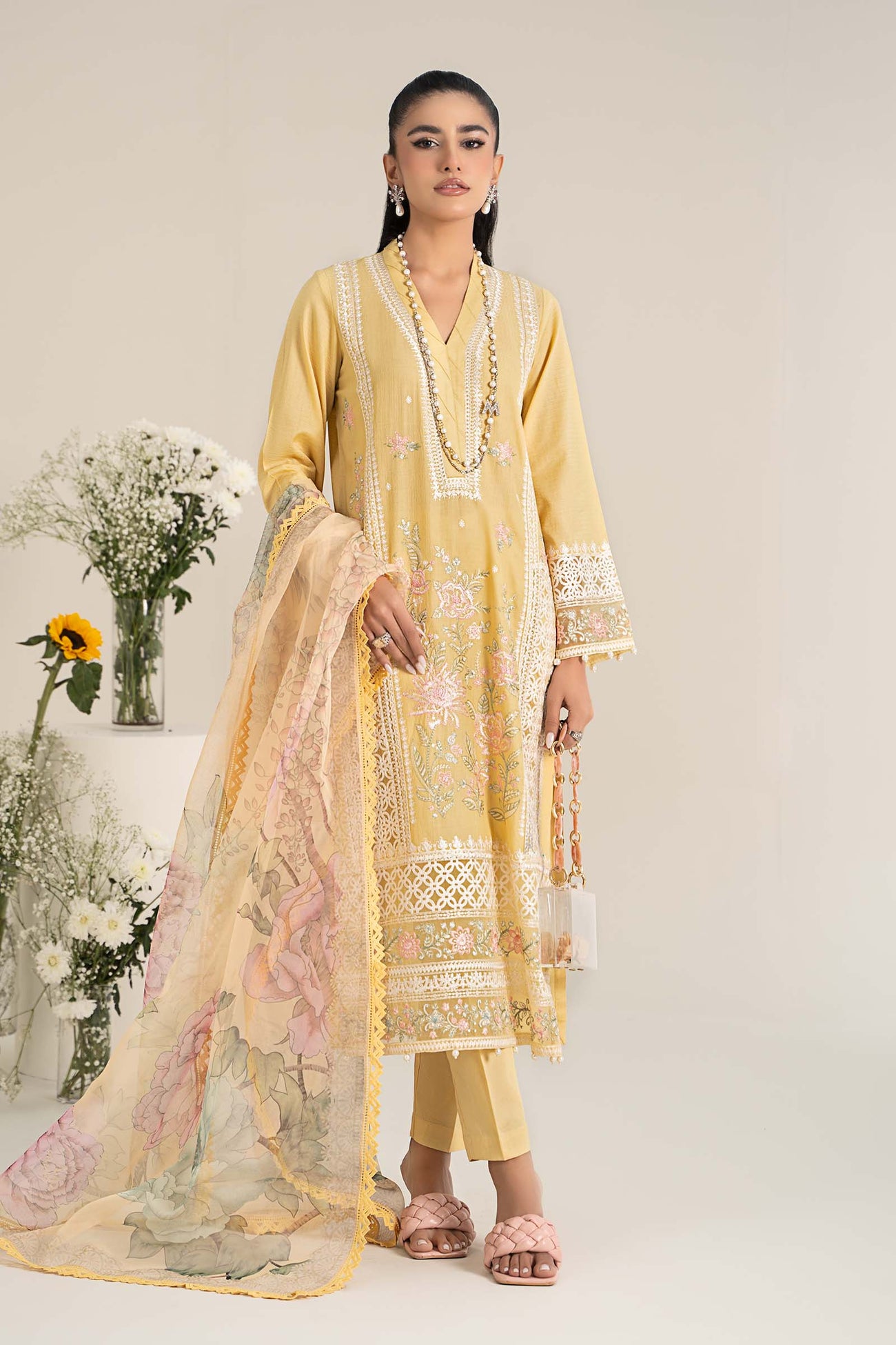 3 Piece Embroidered Dobby Lawn Suit