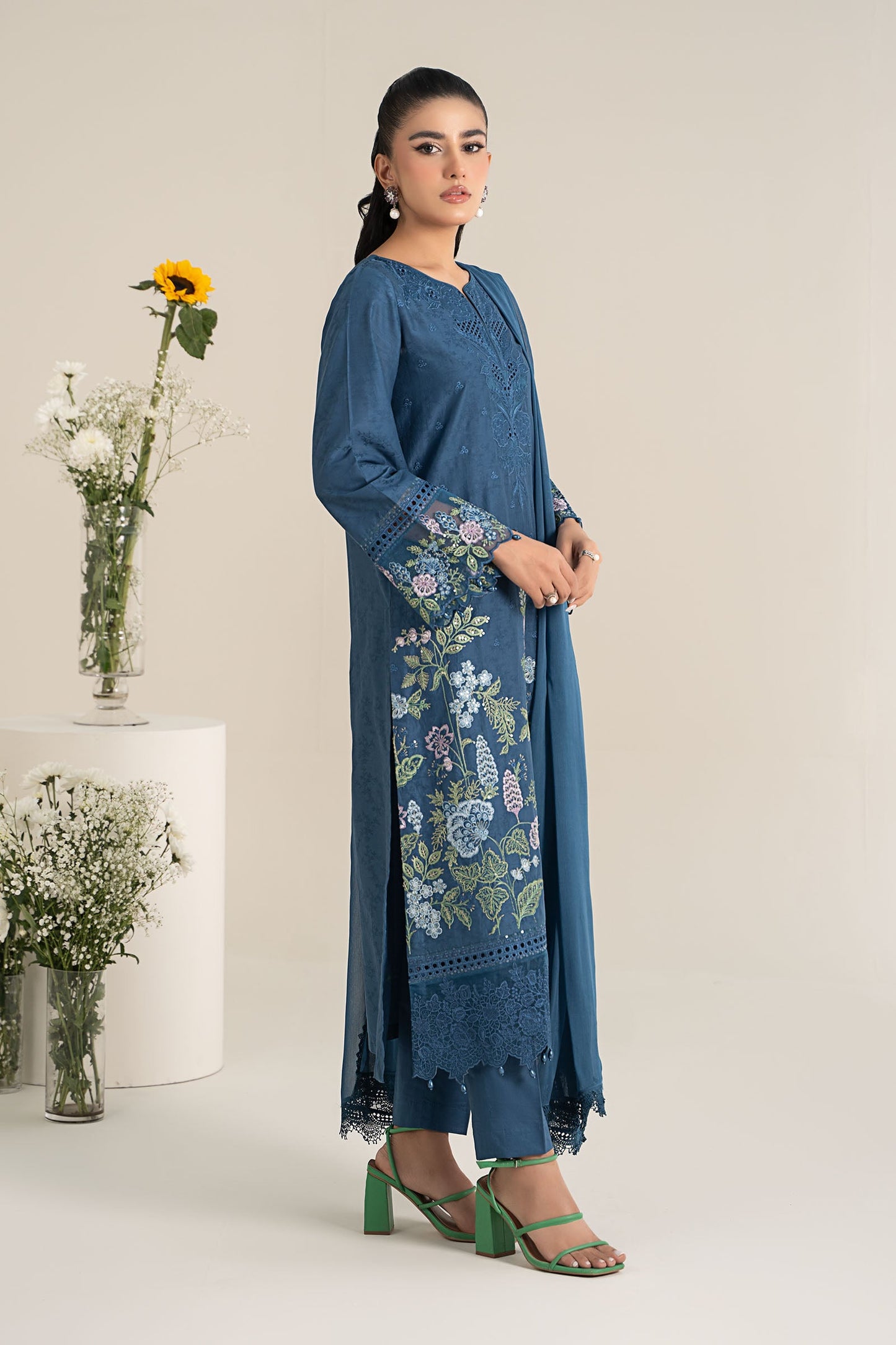 3 Piece Embroidered Self Jacquard Lawn Suit
