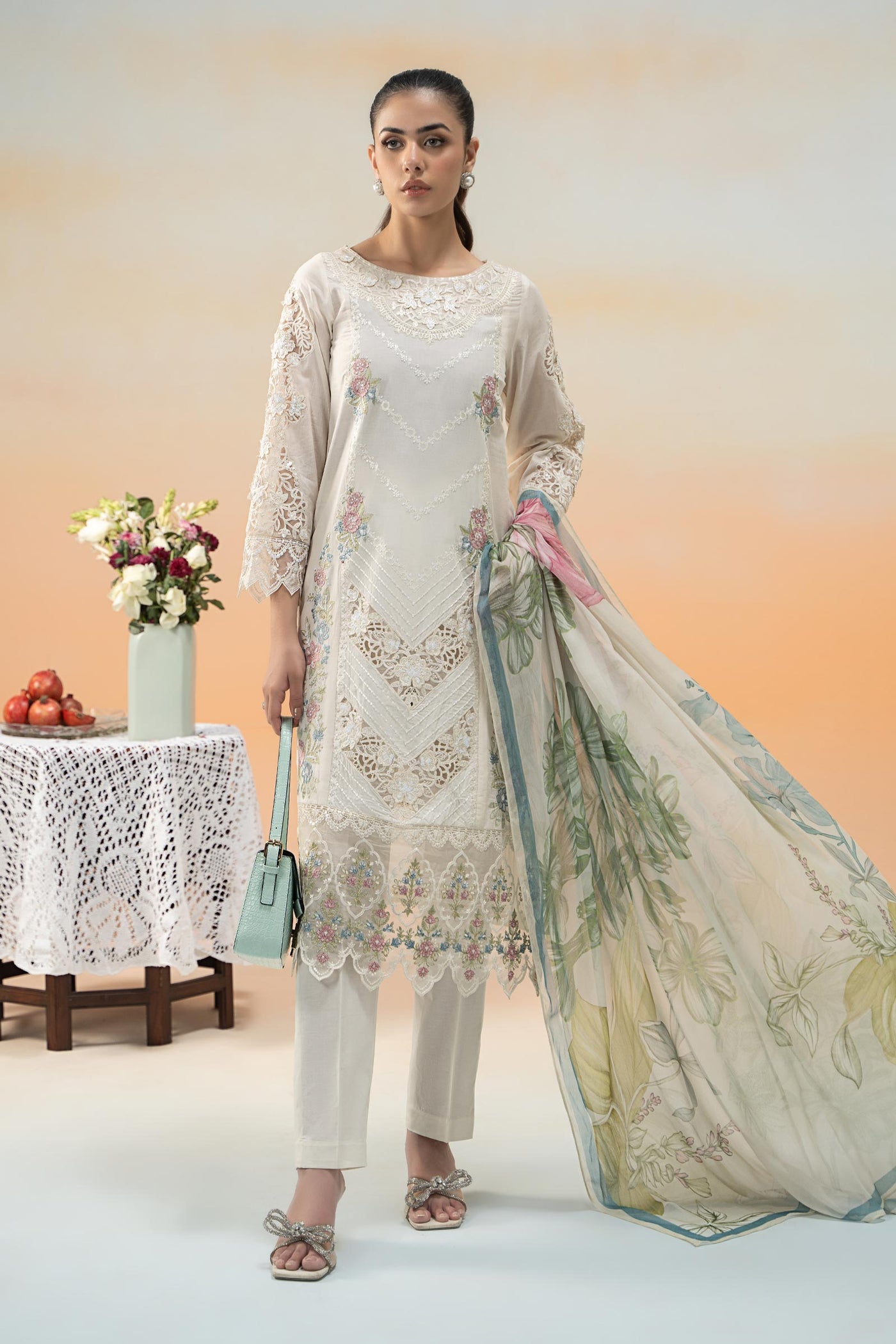 3 Piece Embroidered Dobby Lawn Suit