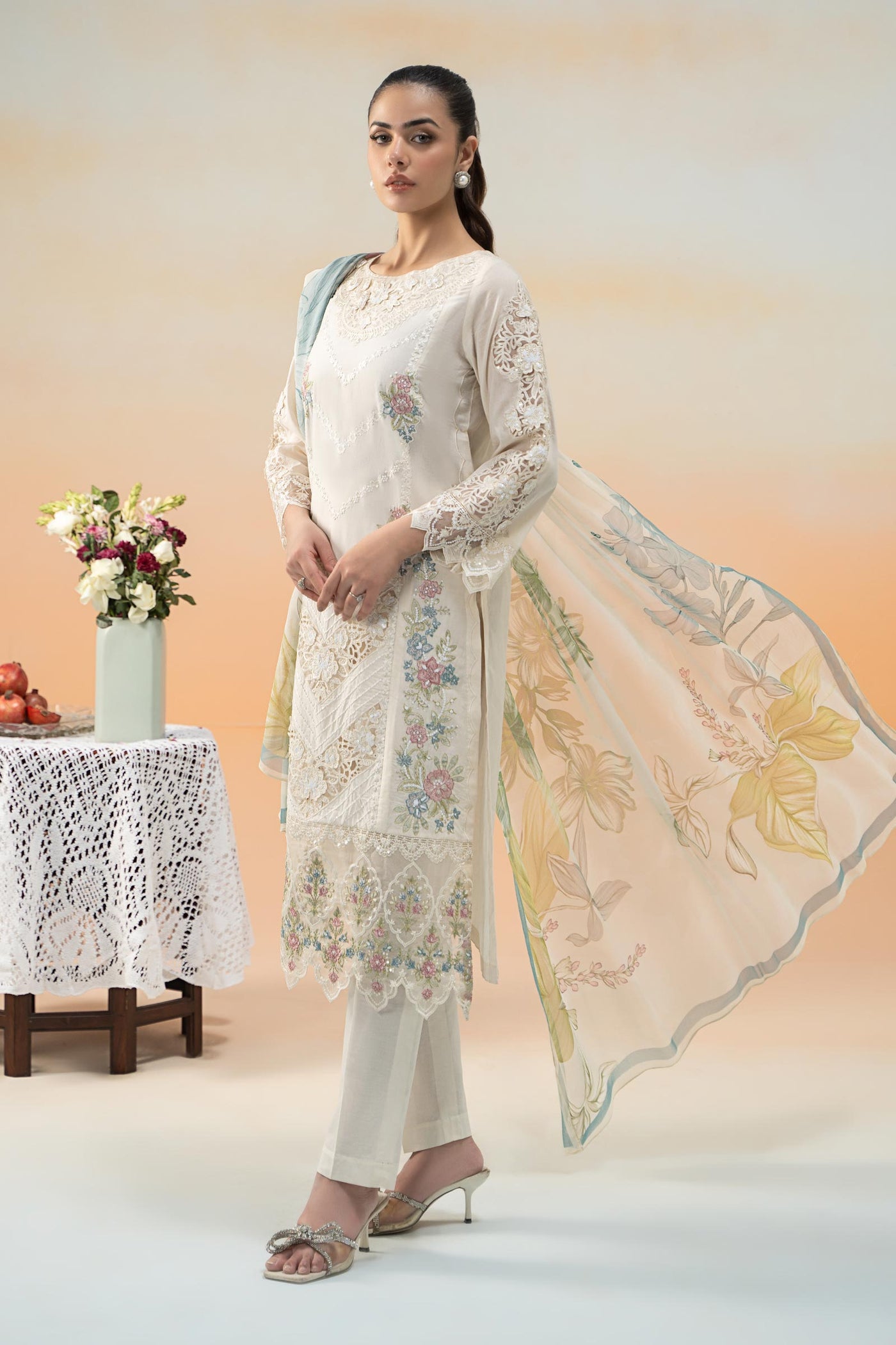 3 Piece Embroidered Dobby Lawn Suit