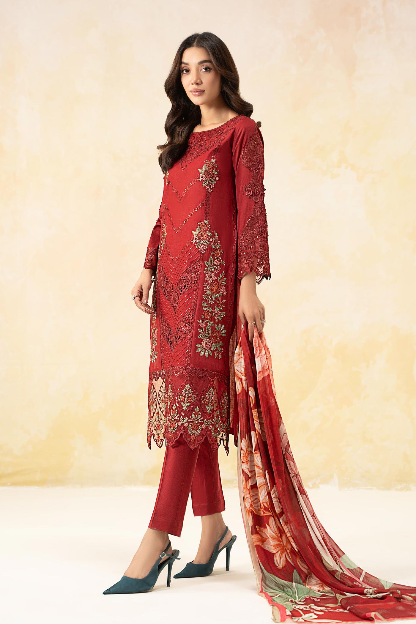 3 Piece Embroidered Dobby Lawn Suit