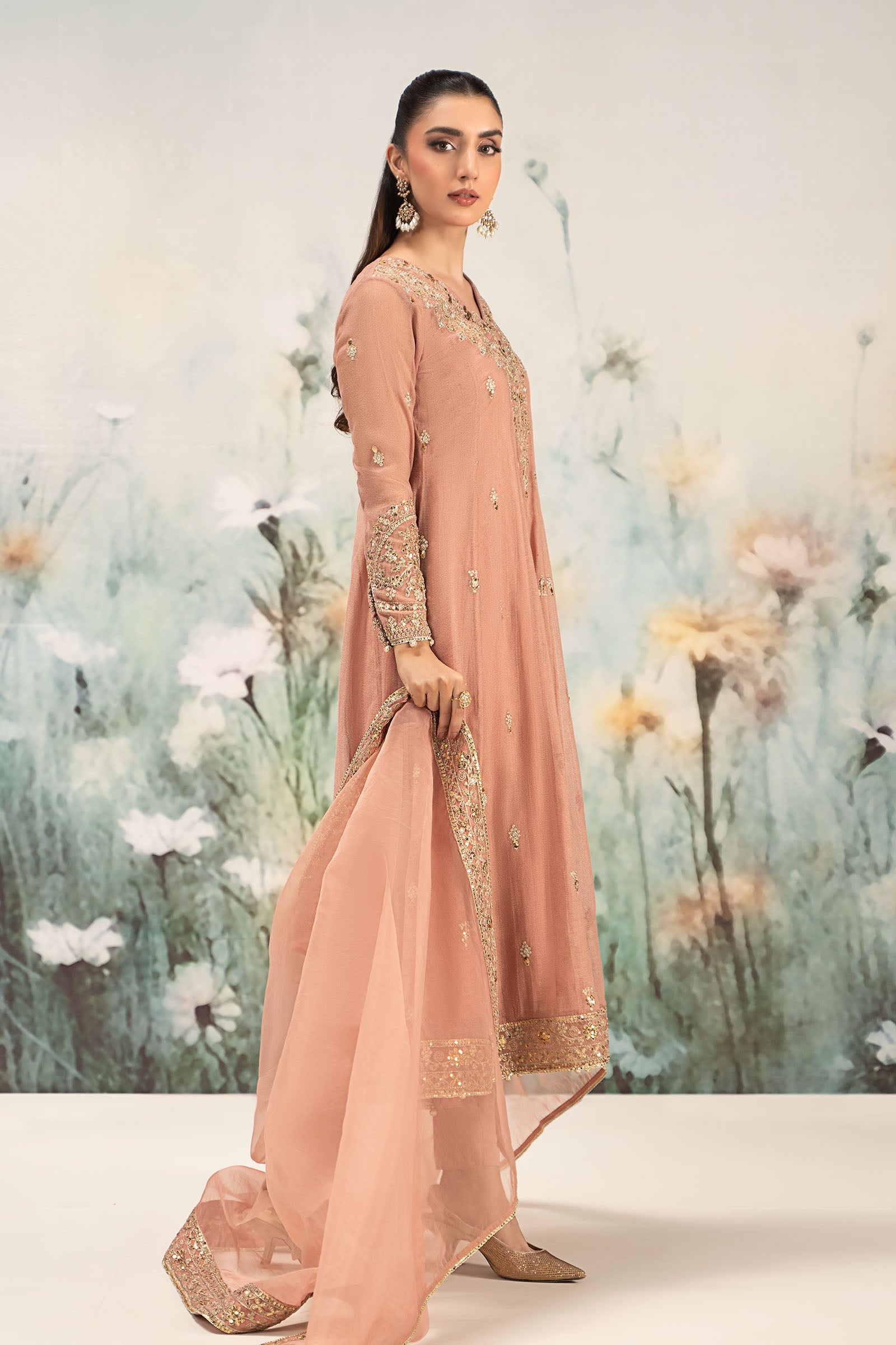 3 Piece Embroidered Cotton Net Suit