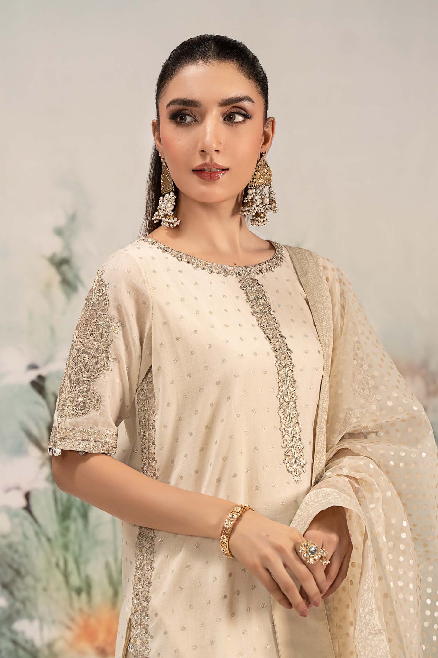 3 Piece Embroidered Cotton Lurex Suit