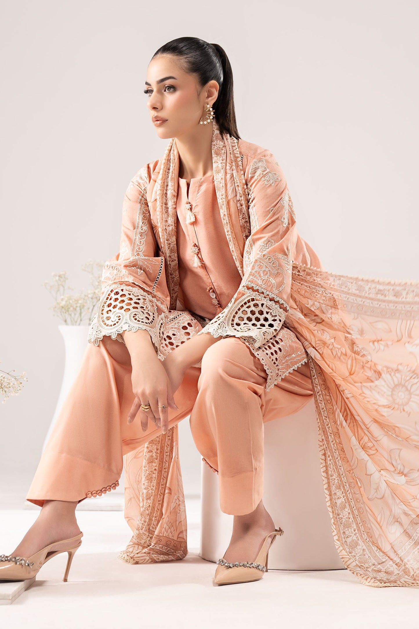 3 Piece Embroidered Dobby Lawn Suit