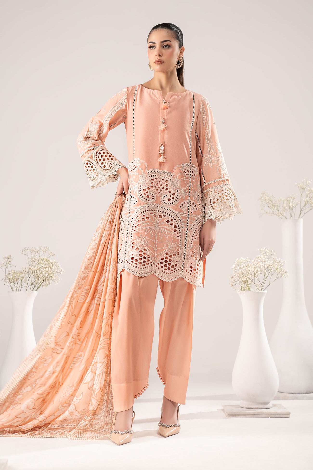 3 Piece Embroidered Dobby Lawn Suit