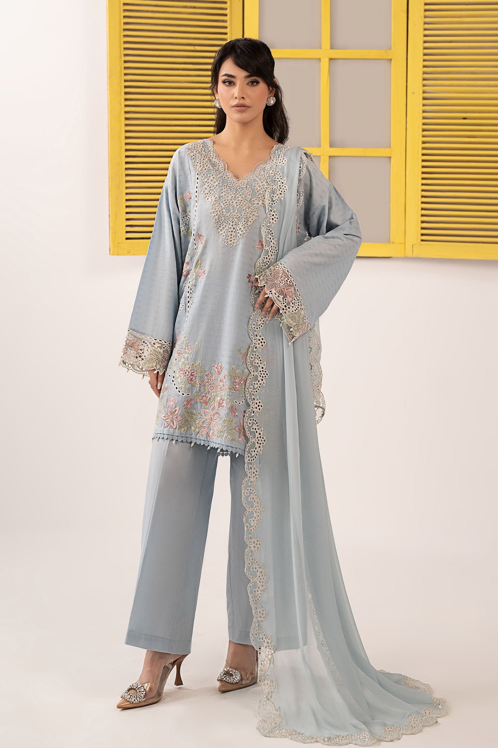 3 Piece Embroidered Dobby Lawn Suit