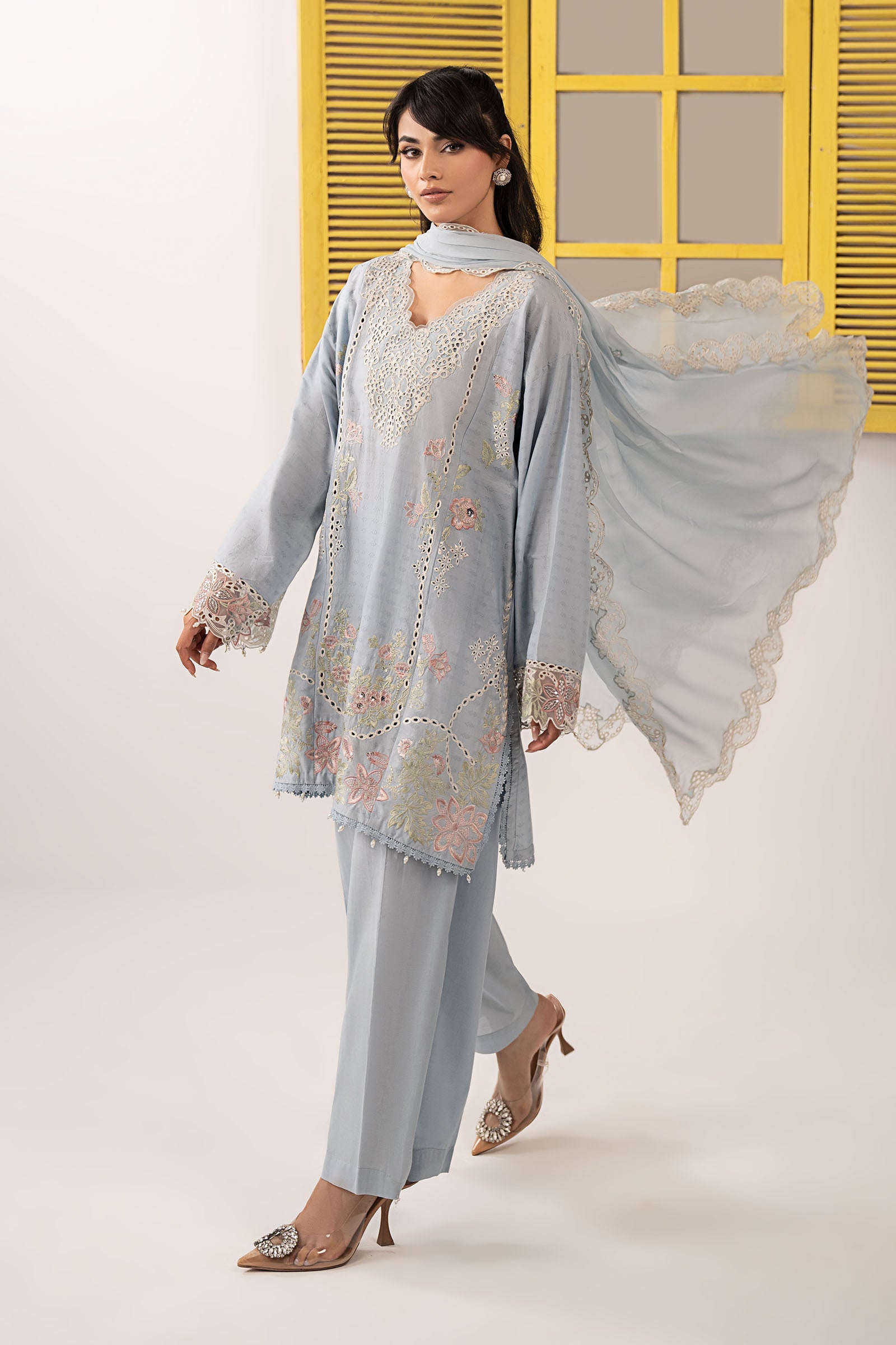3 Piece Embroidered Dobby Lawn Suit