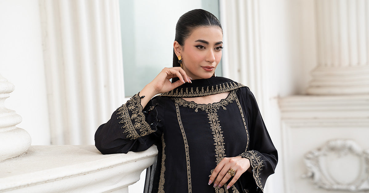 3 Piece Embroidered Raw Silk Suit
