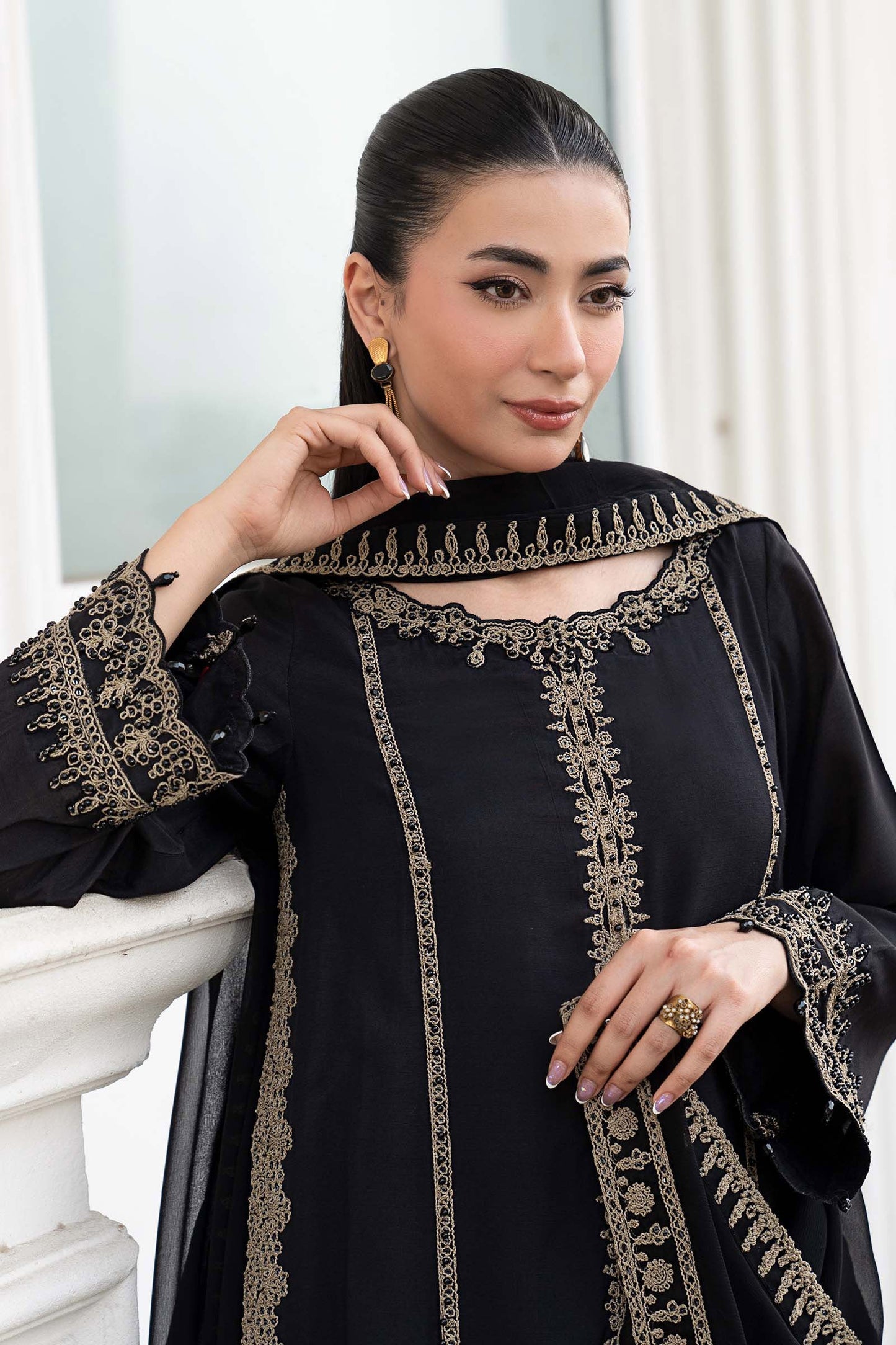 3 Piece Embroidered Raw Silk Suit
