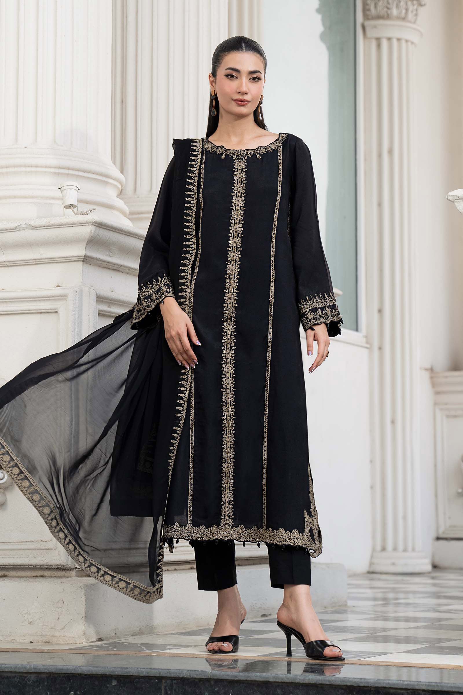 3 Piece Embroidered Raw Silk Suit