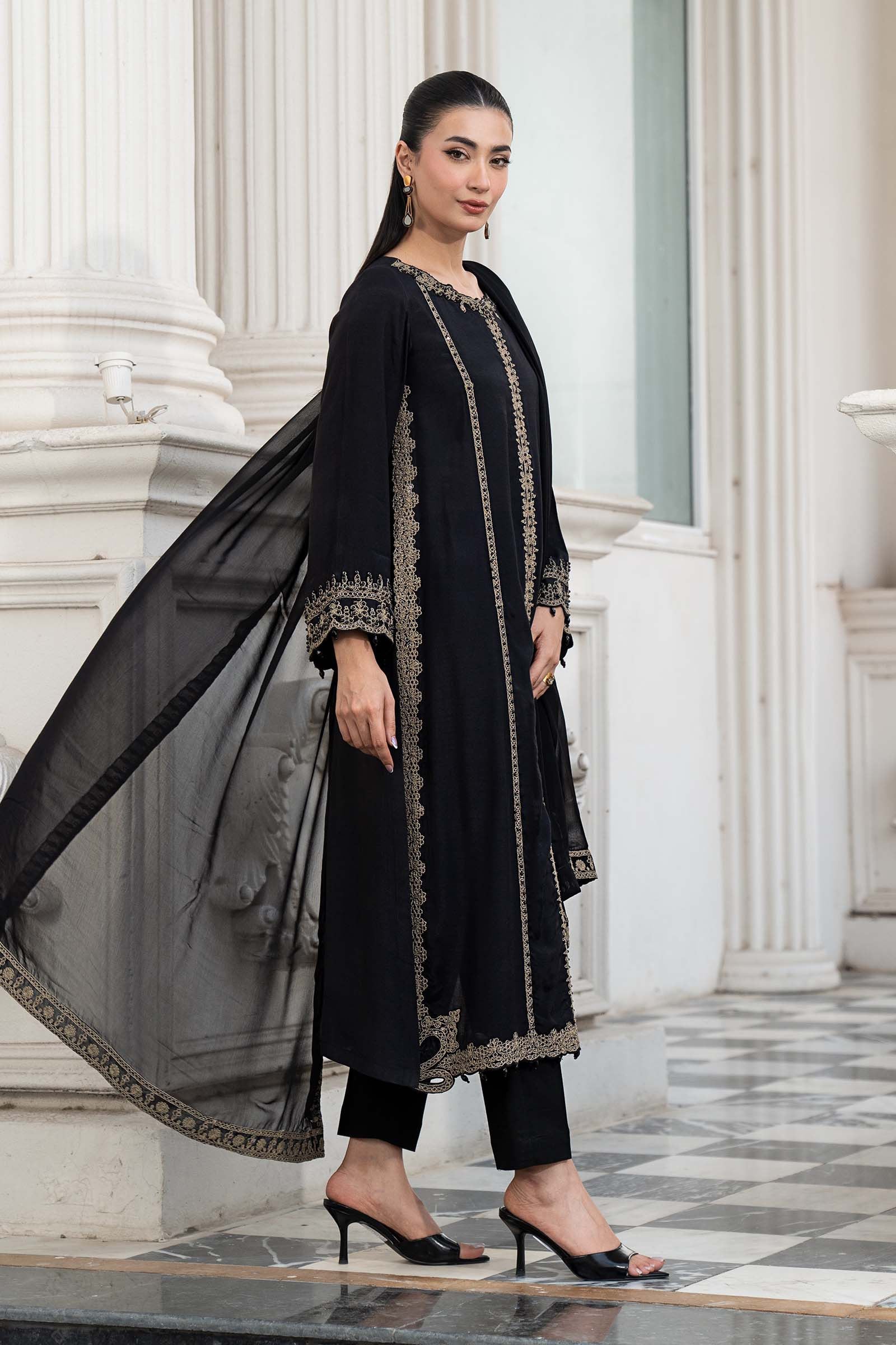 3 Piece Embroidered Raw Silk Suit