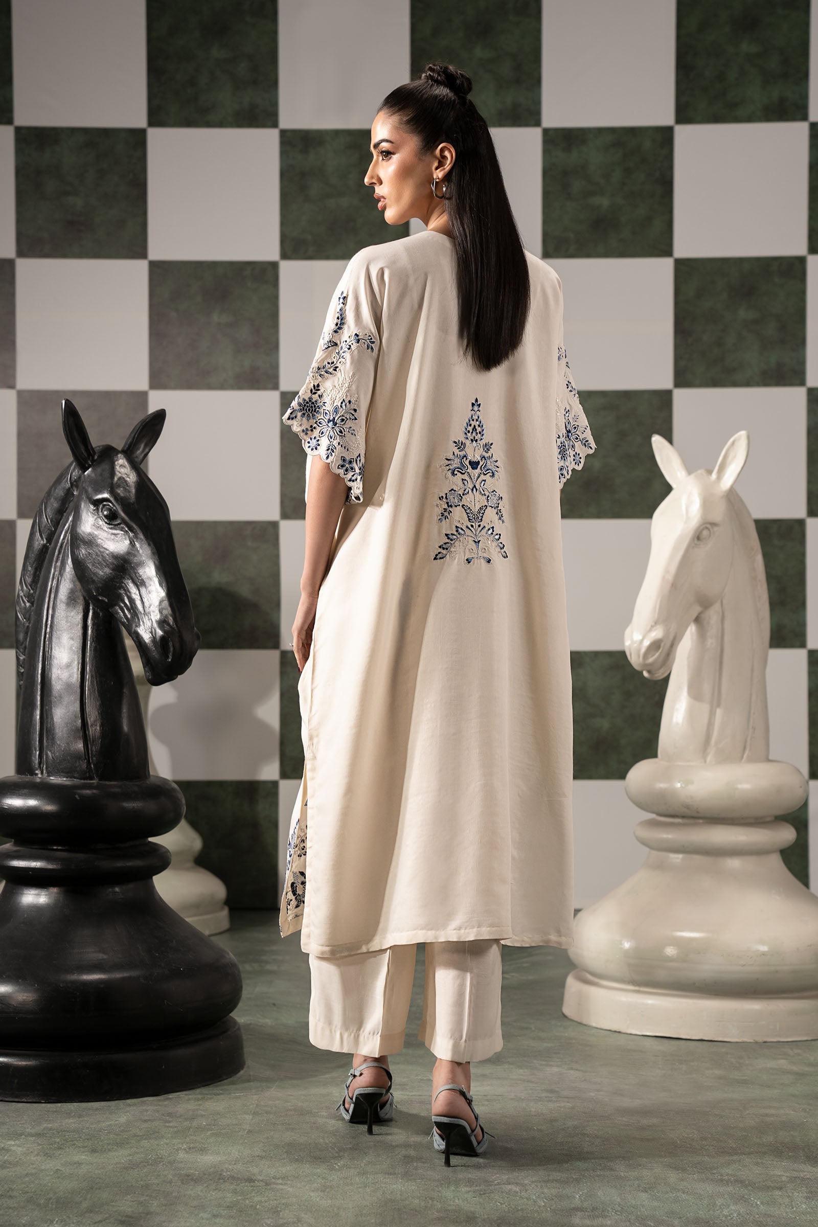 2 Piece Embroidered Raw Silk Suit