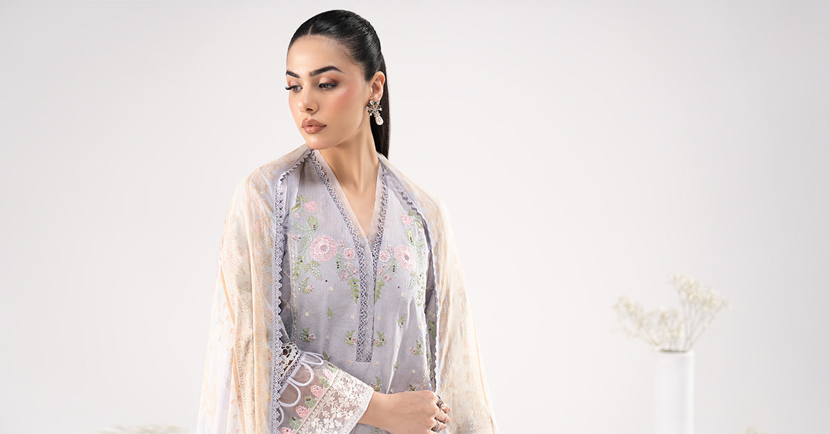 3 Piece Embroidered Dobby Lawn Suit