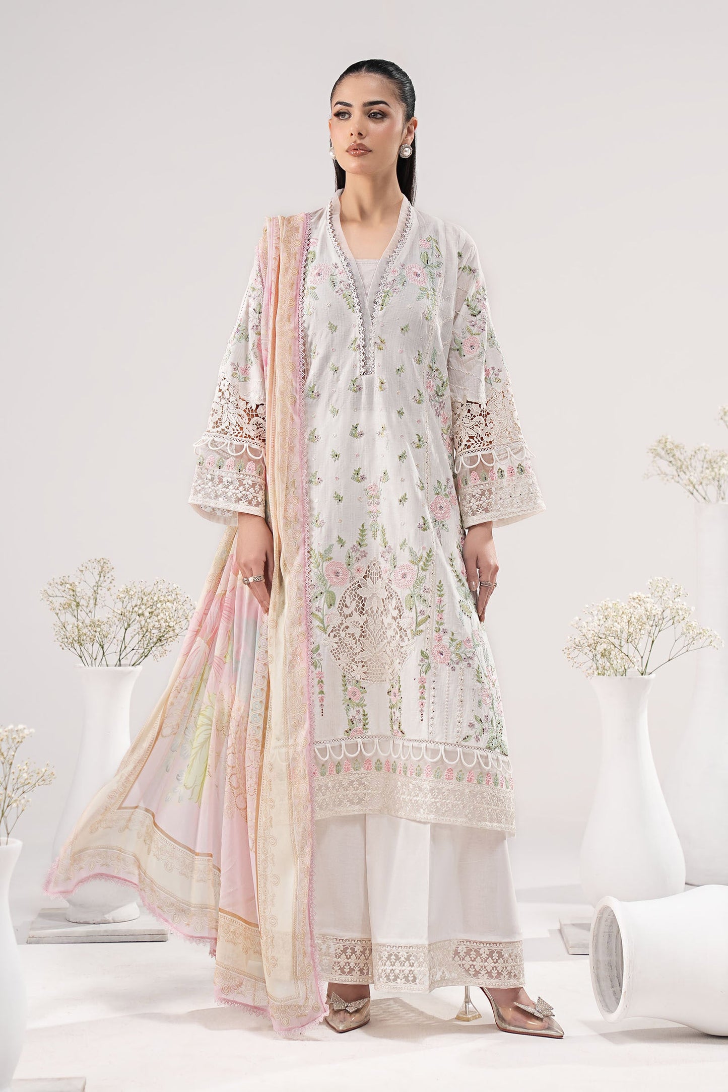 3 Piece Embroidered Dobby Lawn Suit