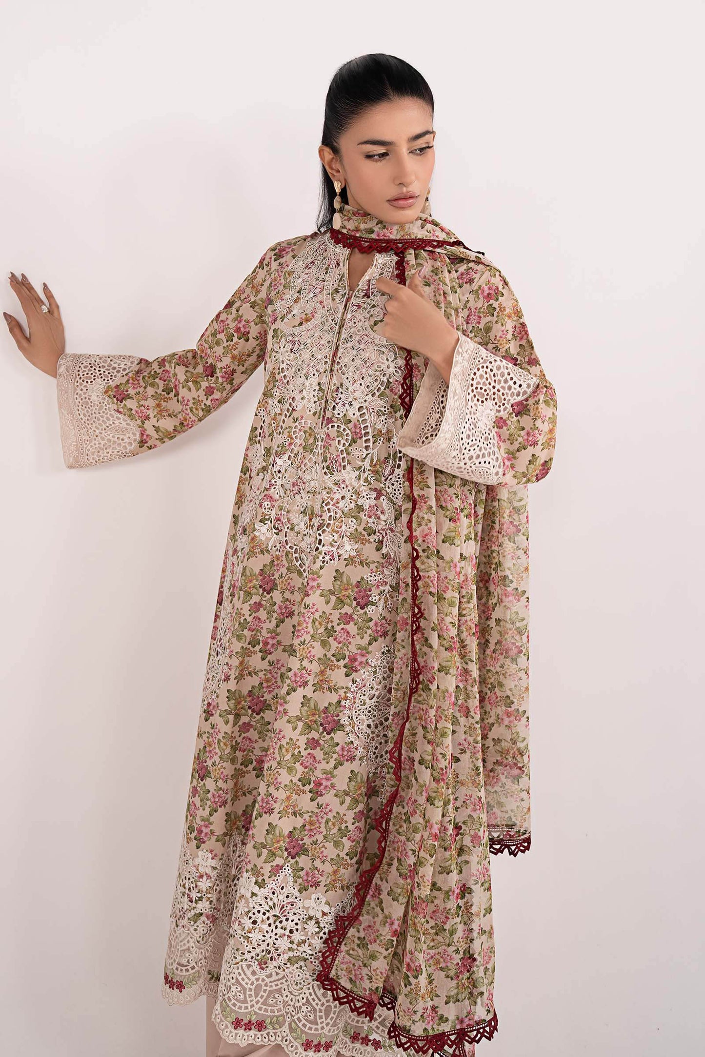 3 Piece Embroidered Net Suit