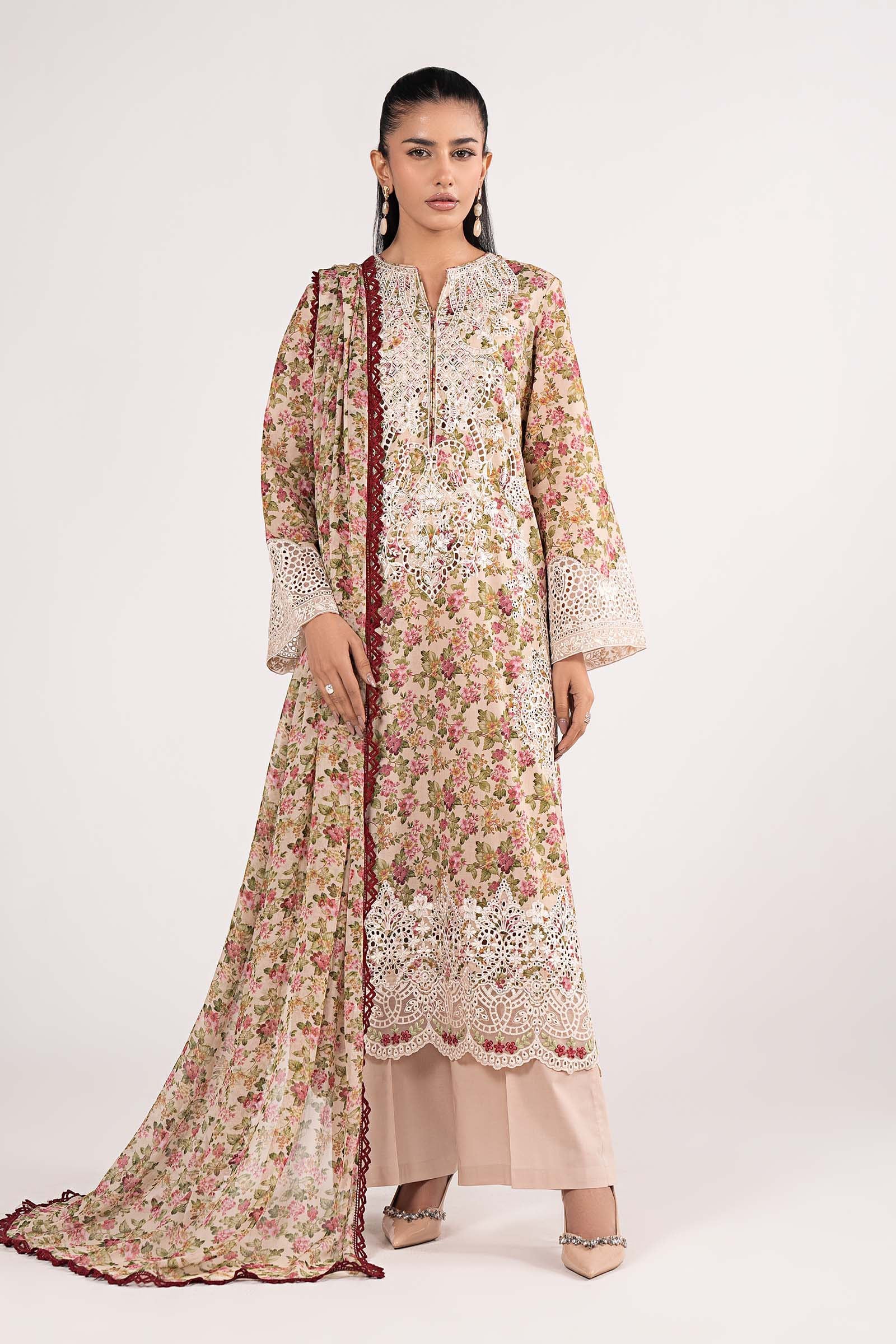 3 Piece Embroidered Net Suit