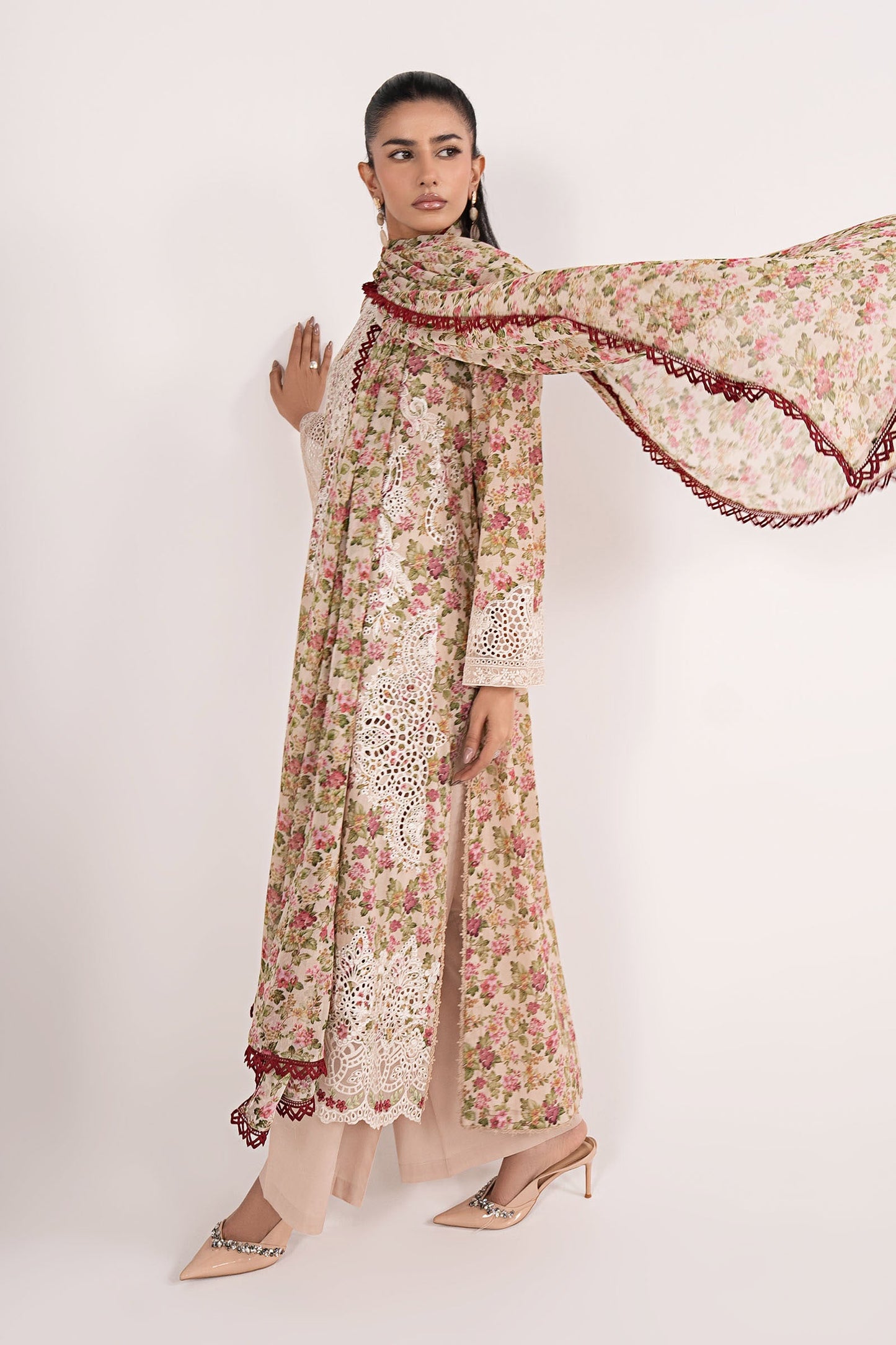 3 Piece Embroidered Net Suit