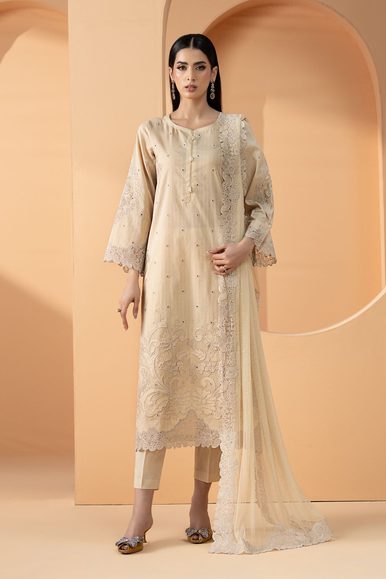 3 Piece Embroidered Dobby Lawn Suit