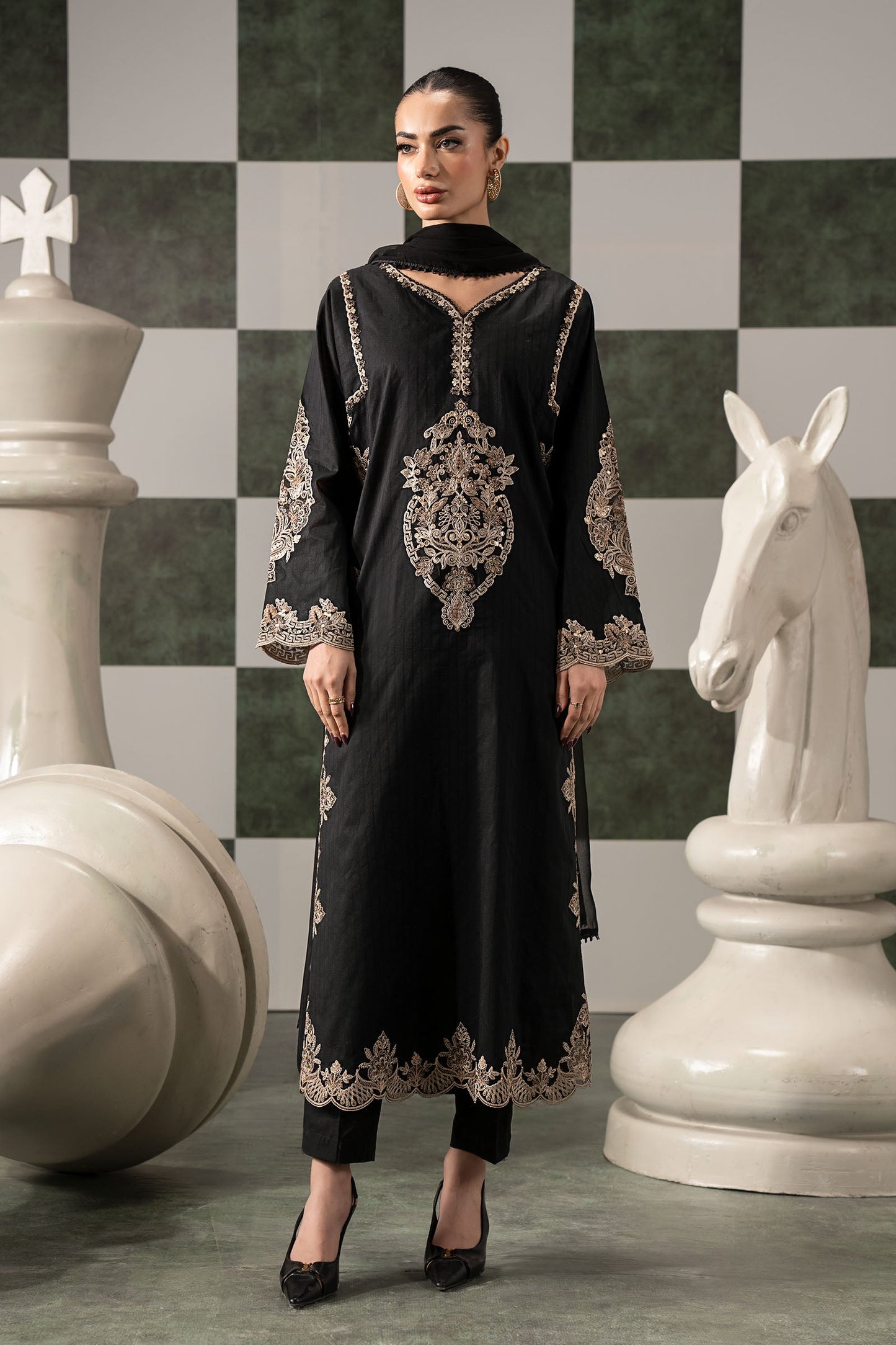 3 Piece Embroidered Dobby Lawn Suit
