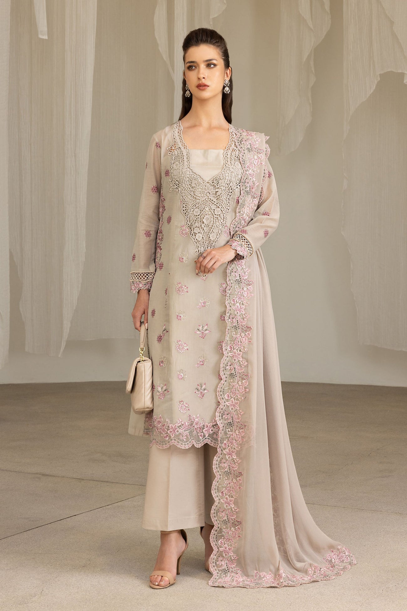 3 Piece Embroidered Paper Cotton Suit