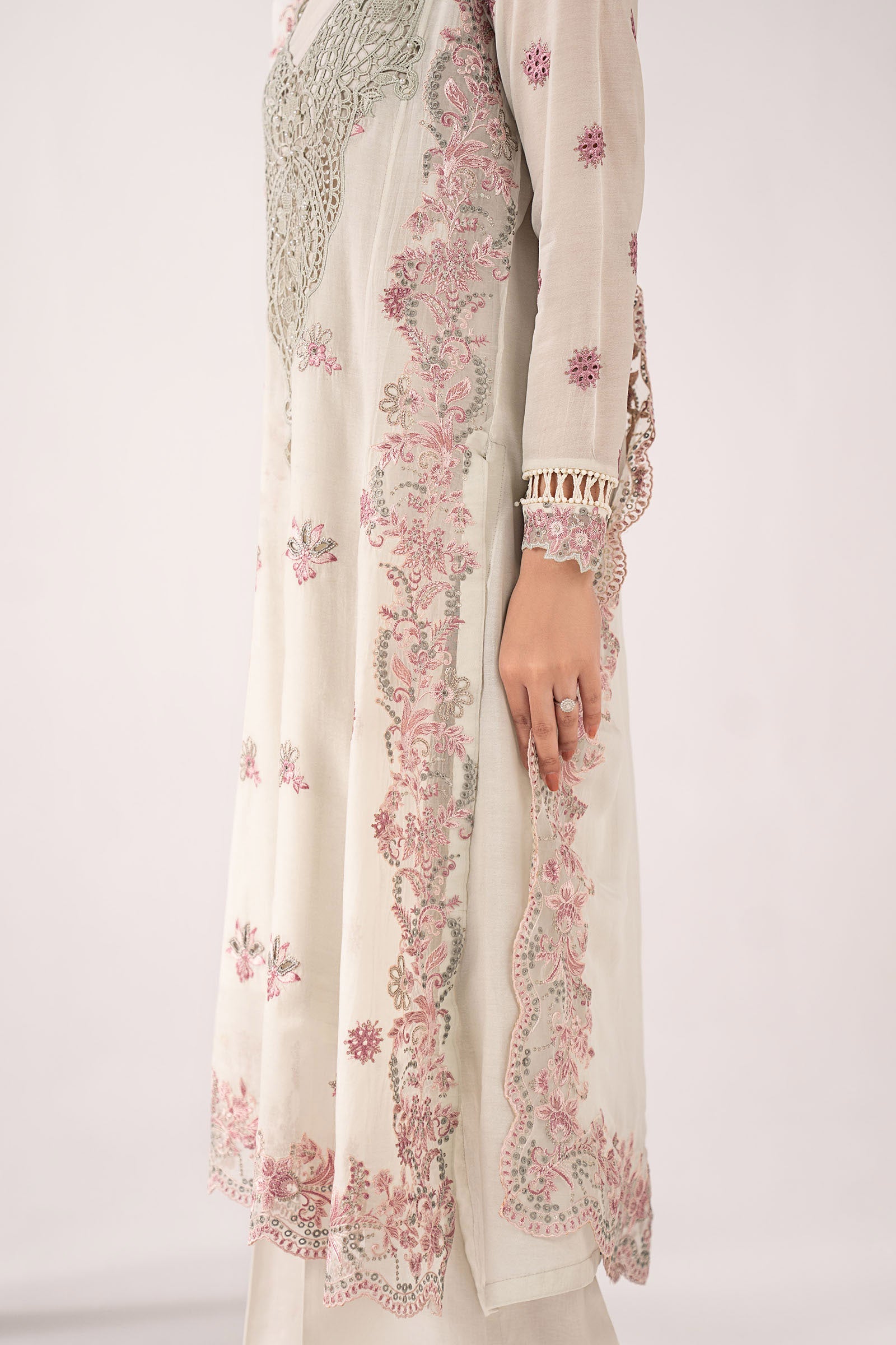 3 Piece Embroidered Paper Cotton Suit
