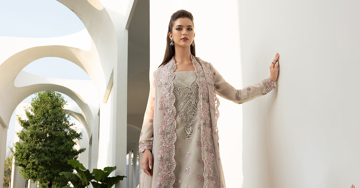 3 Piece Embroidered Paper Cotton Suit