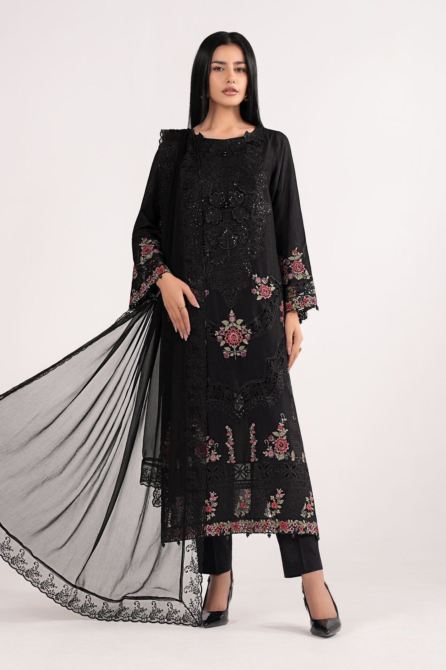 3 Piece Embroidered Dobby Lawn Suit