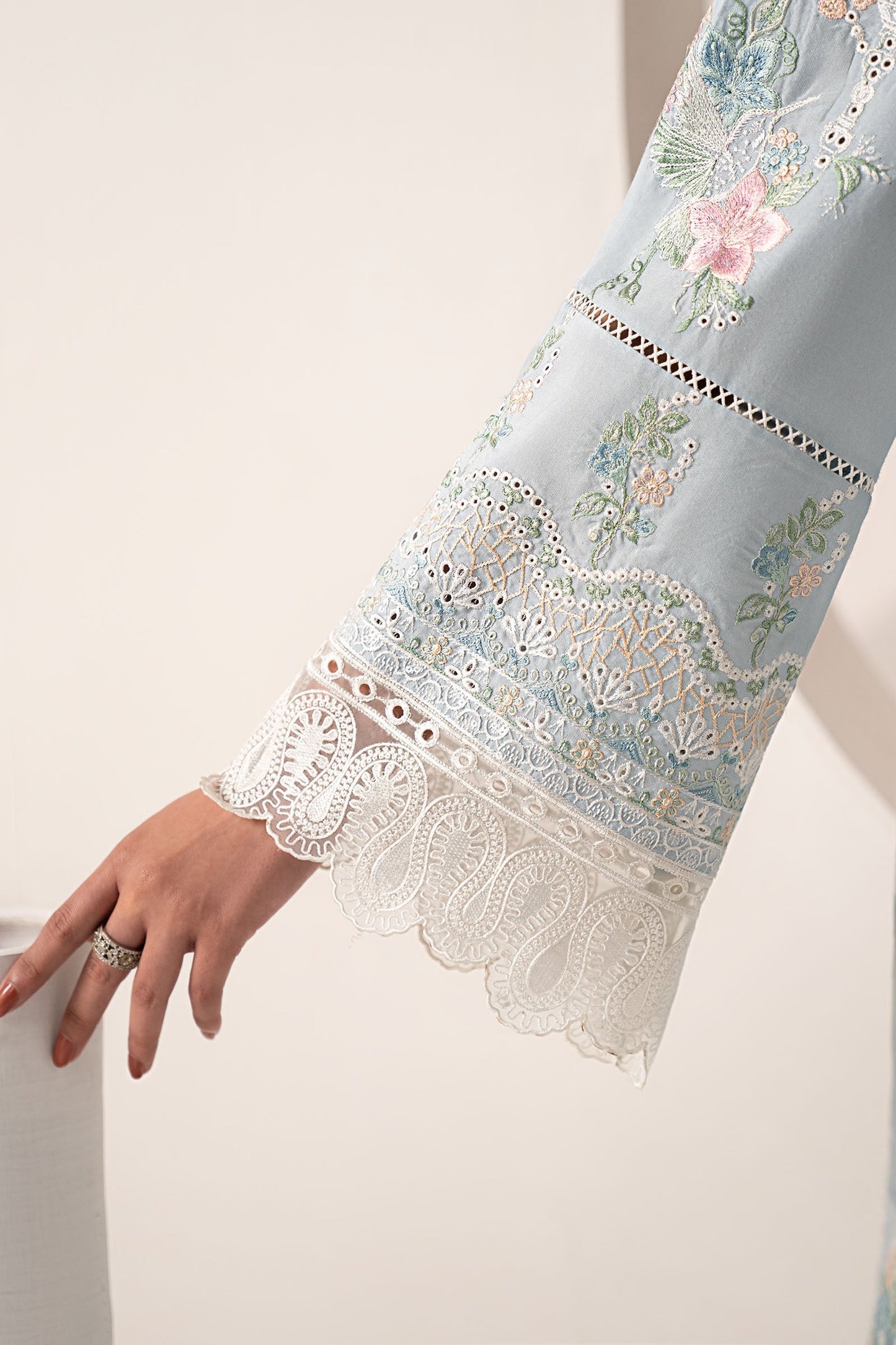 3 Piece Embroidered Paper Silk Suit