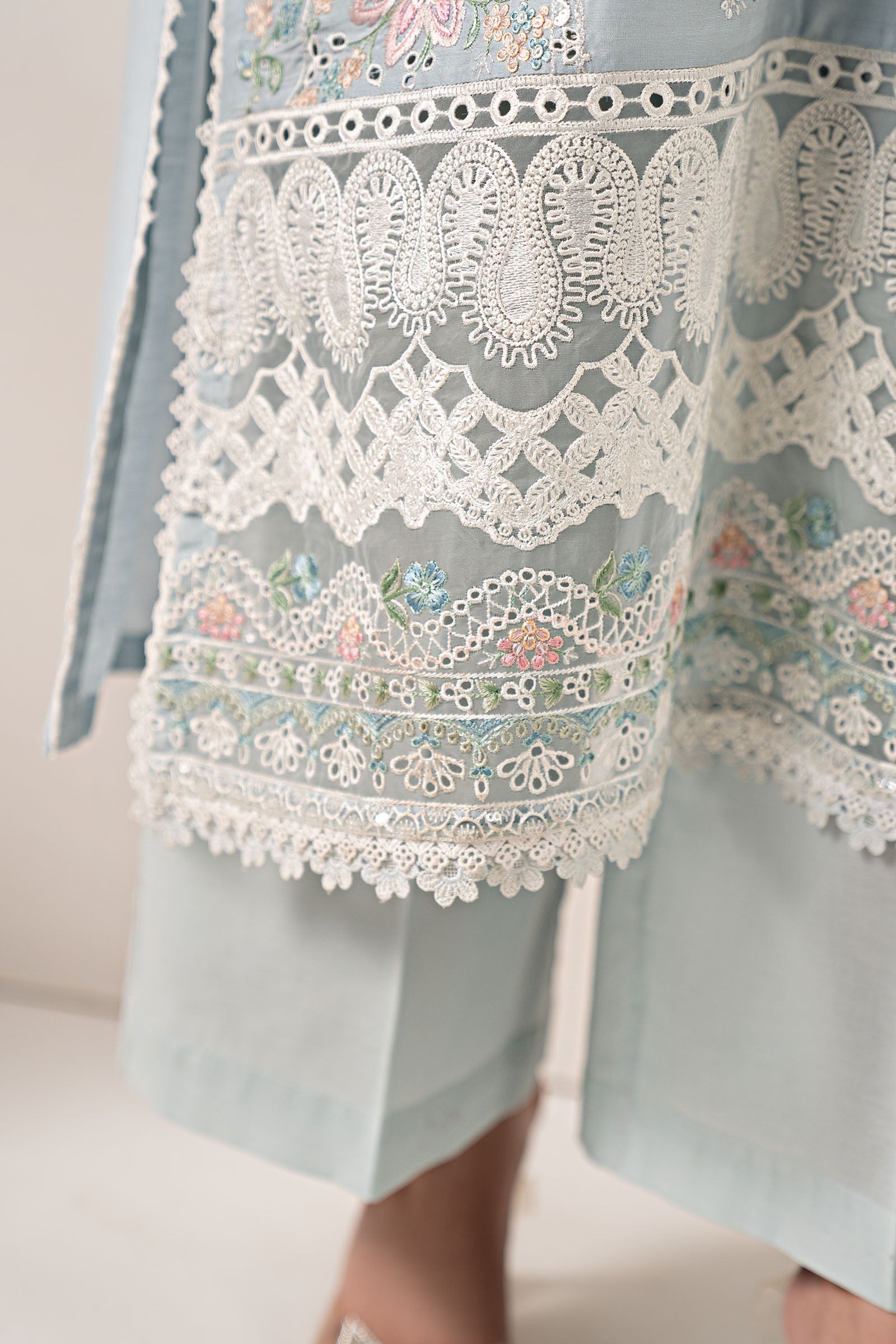 3 Piece Embroidered Paper Silk Suit