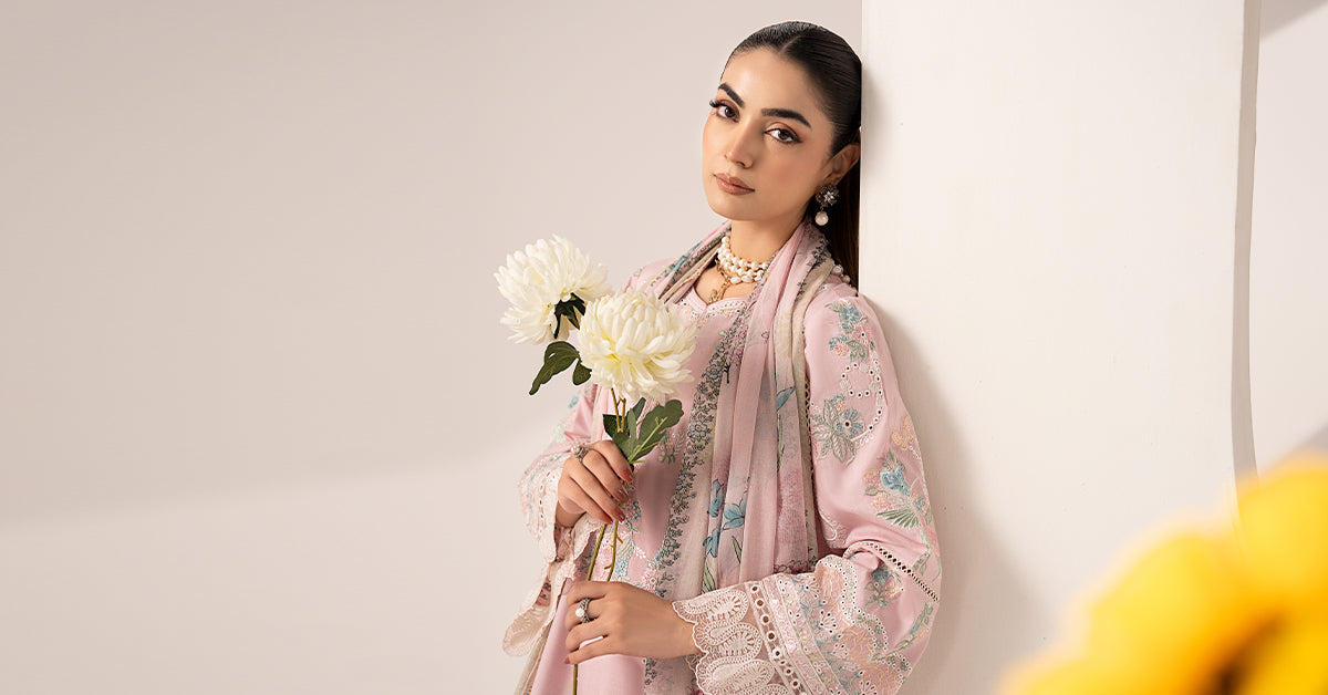 3 Piece Embroidered Paper Silk Suit