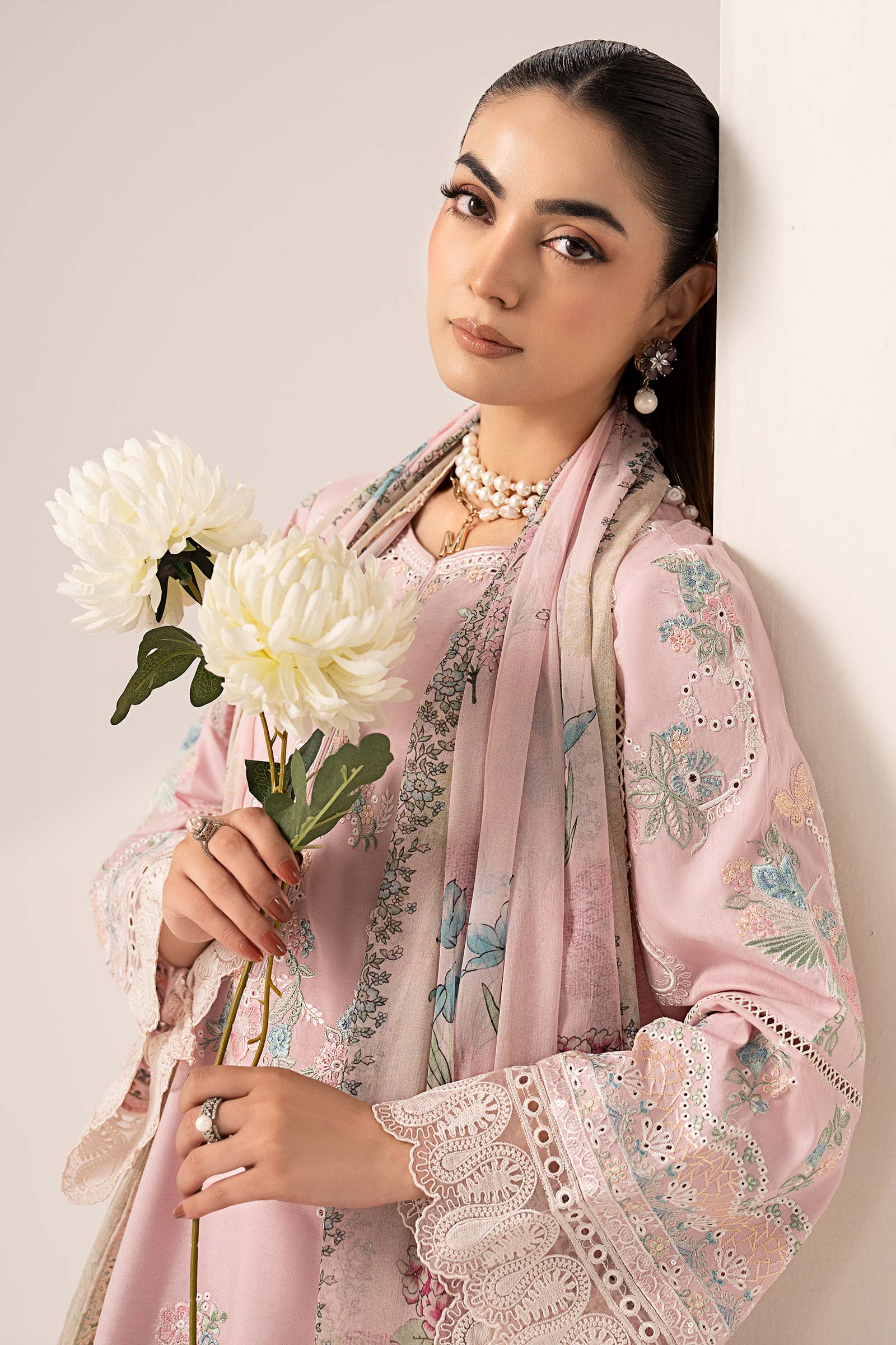 3 Piece Embroidered Paper Silk Suit