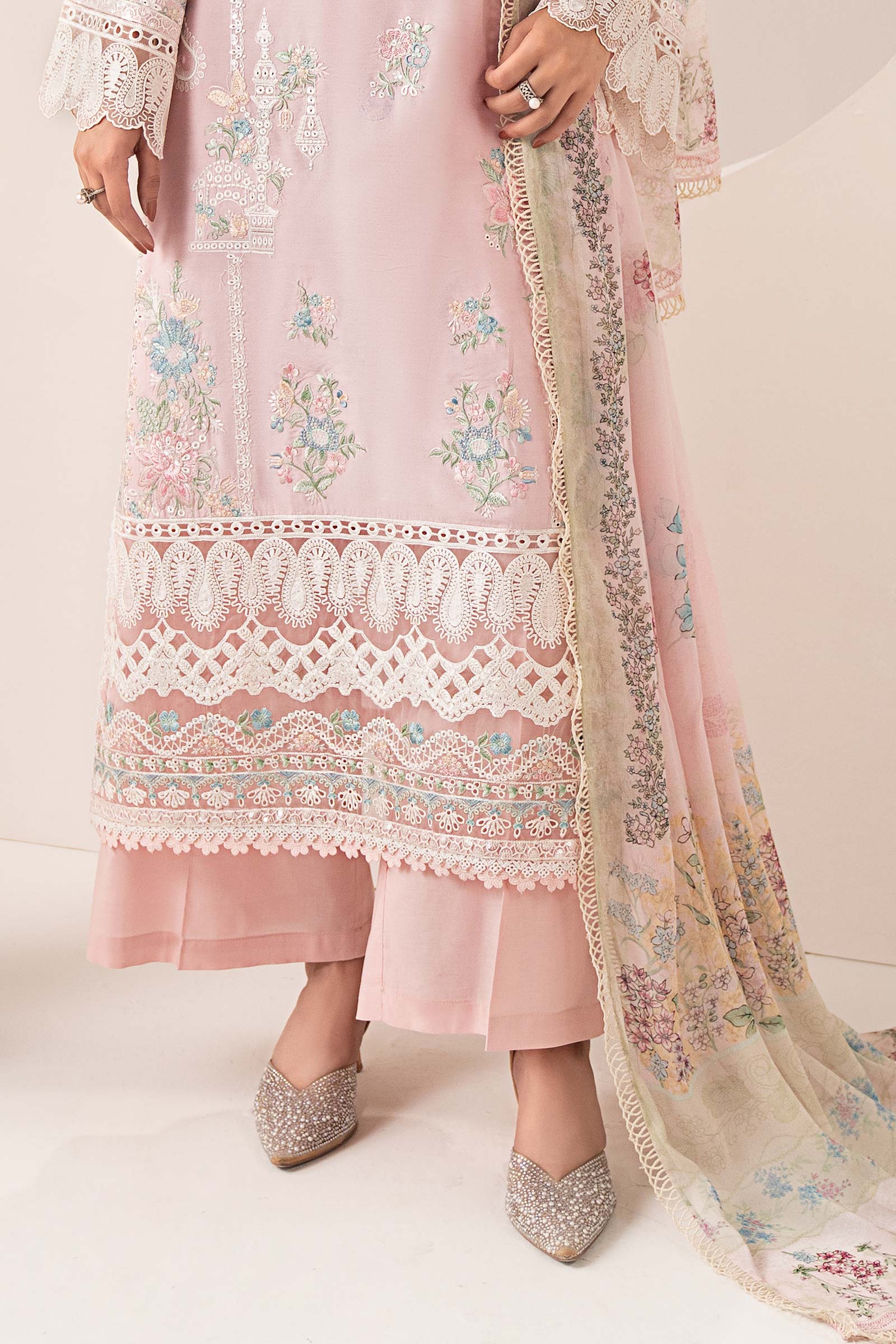 3 Piece Embroidered Paper Silk Suit