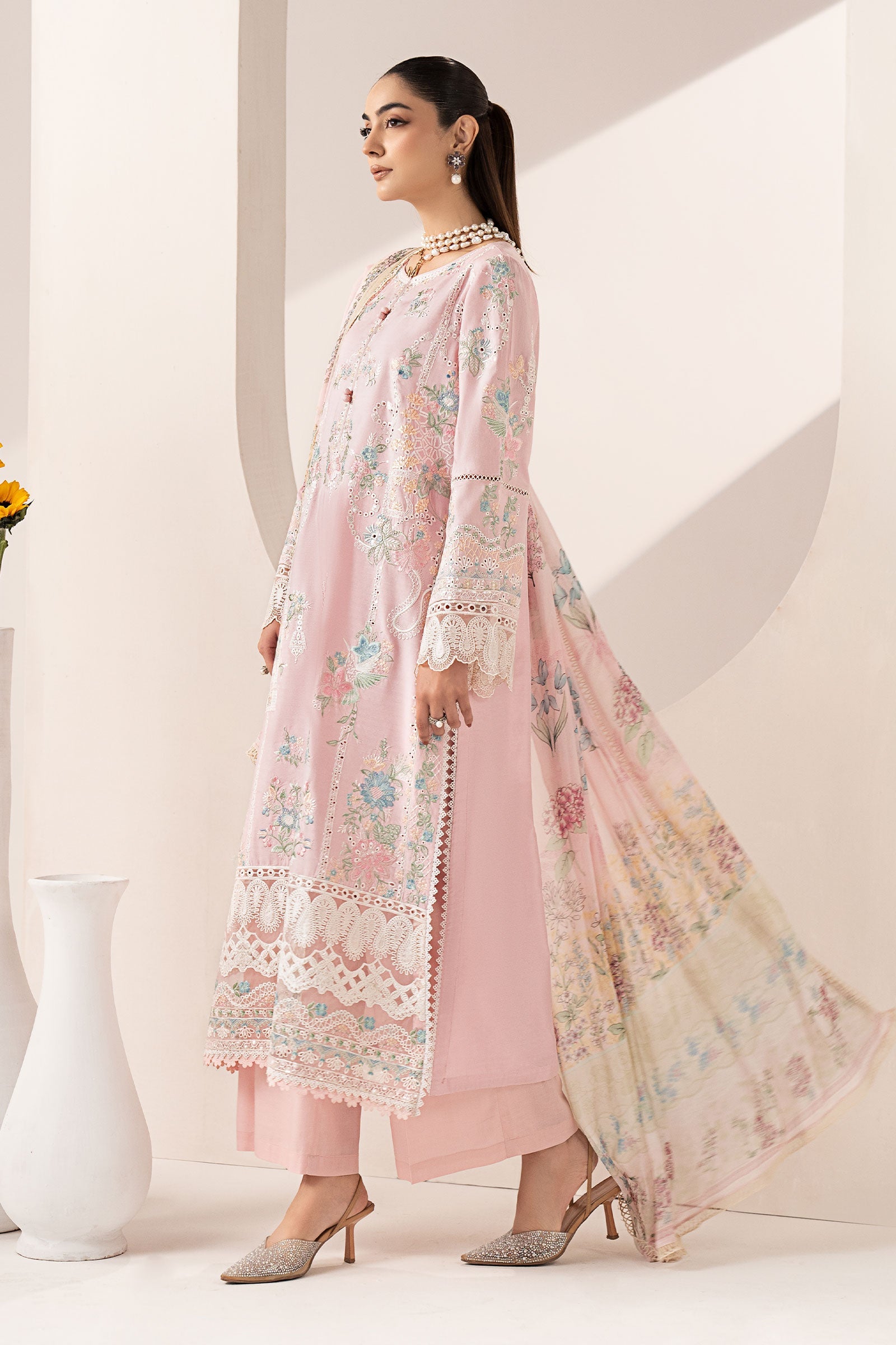 3 Piece Embroidered Paper Silk Suit