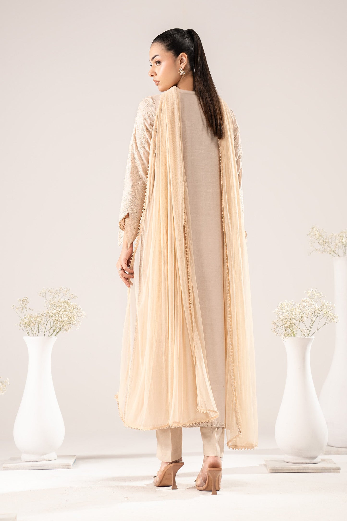 3 Piece Embroidered Raw Silk Suit
