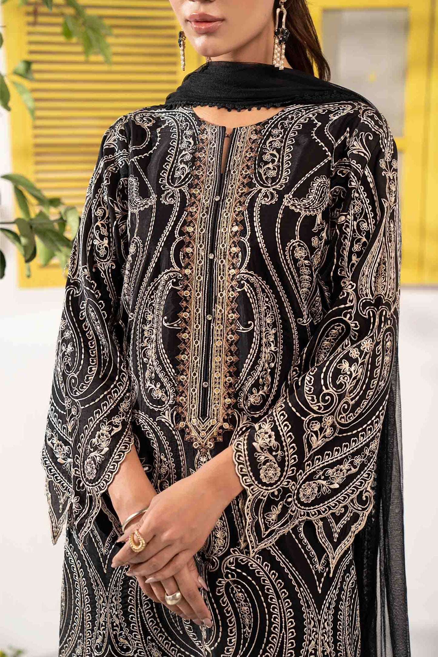 3 Piece Embroidered Raw Silk Suit