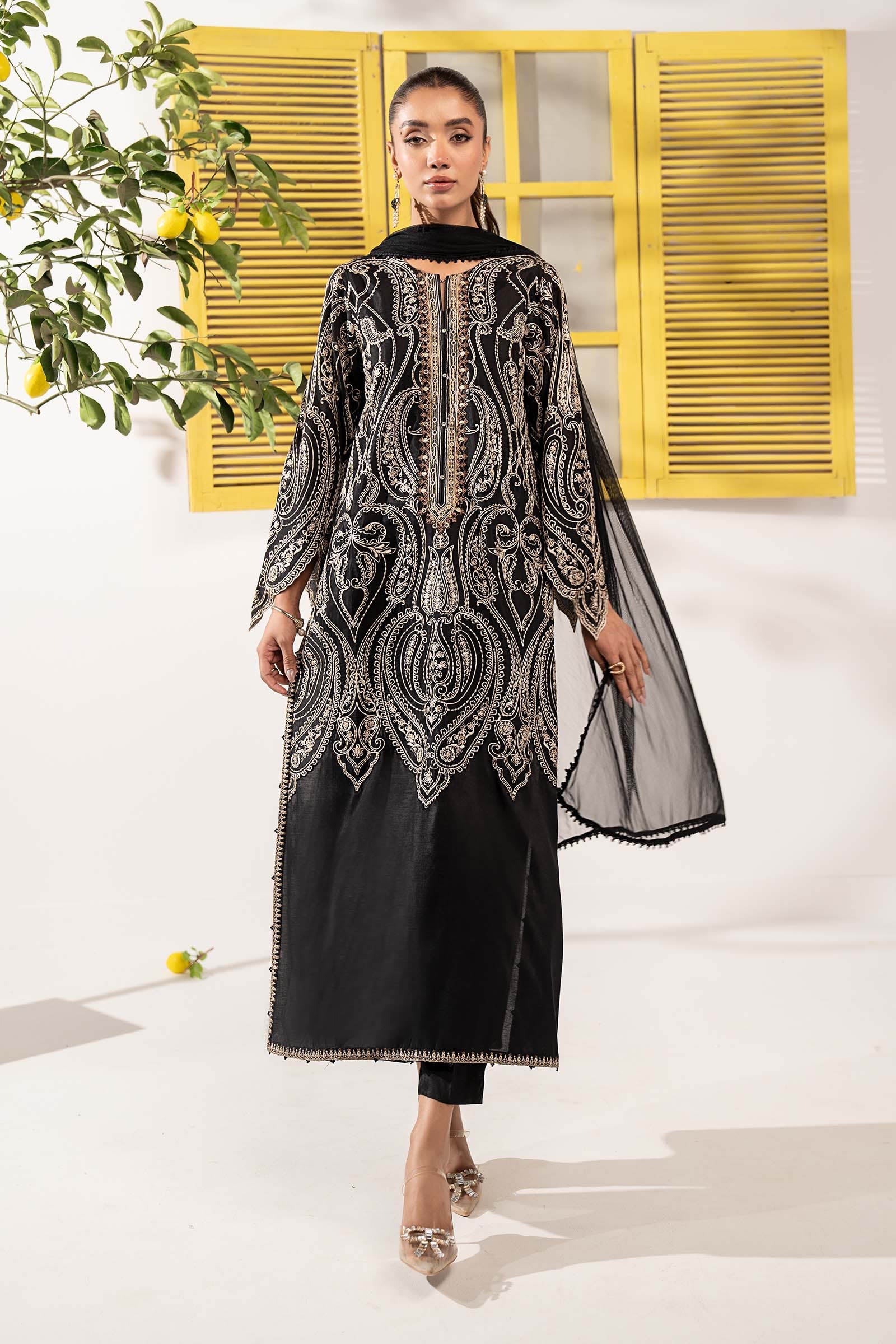3 Piece Embroidered Raw Silk Suit