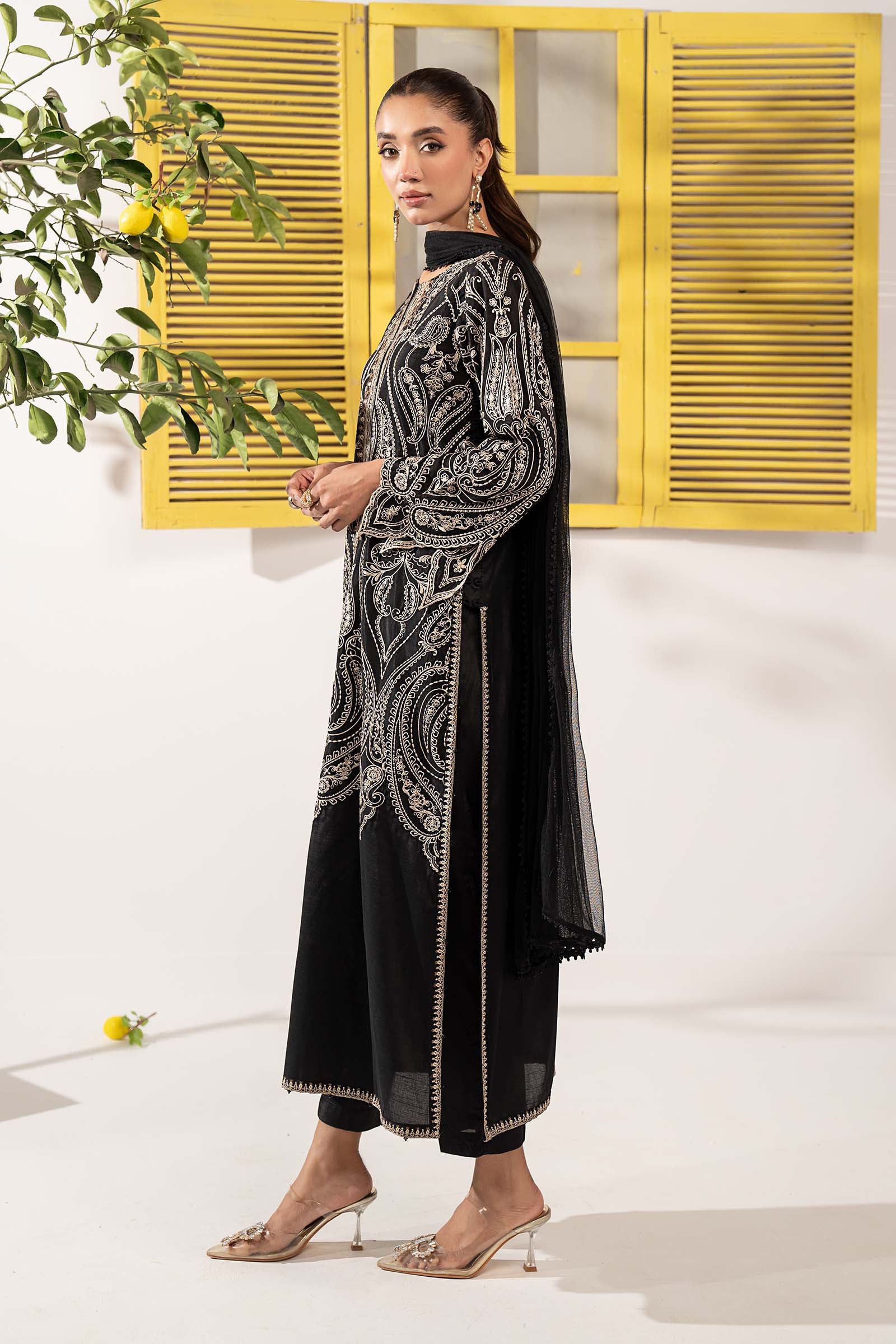 3 Piece Embroidered Raw Silk Suit