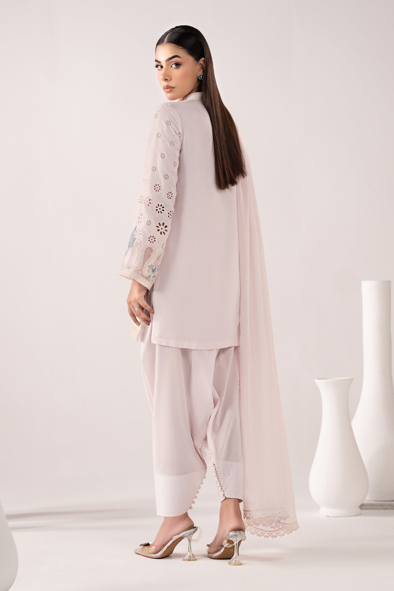 3 Piece Embroidered Pk Raw Silk Suit