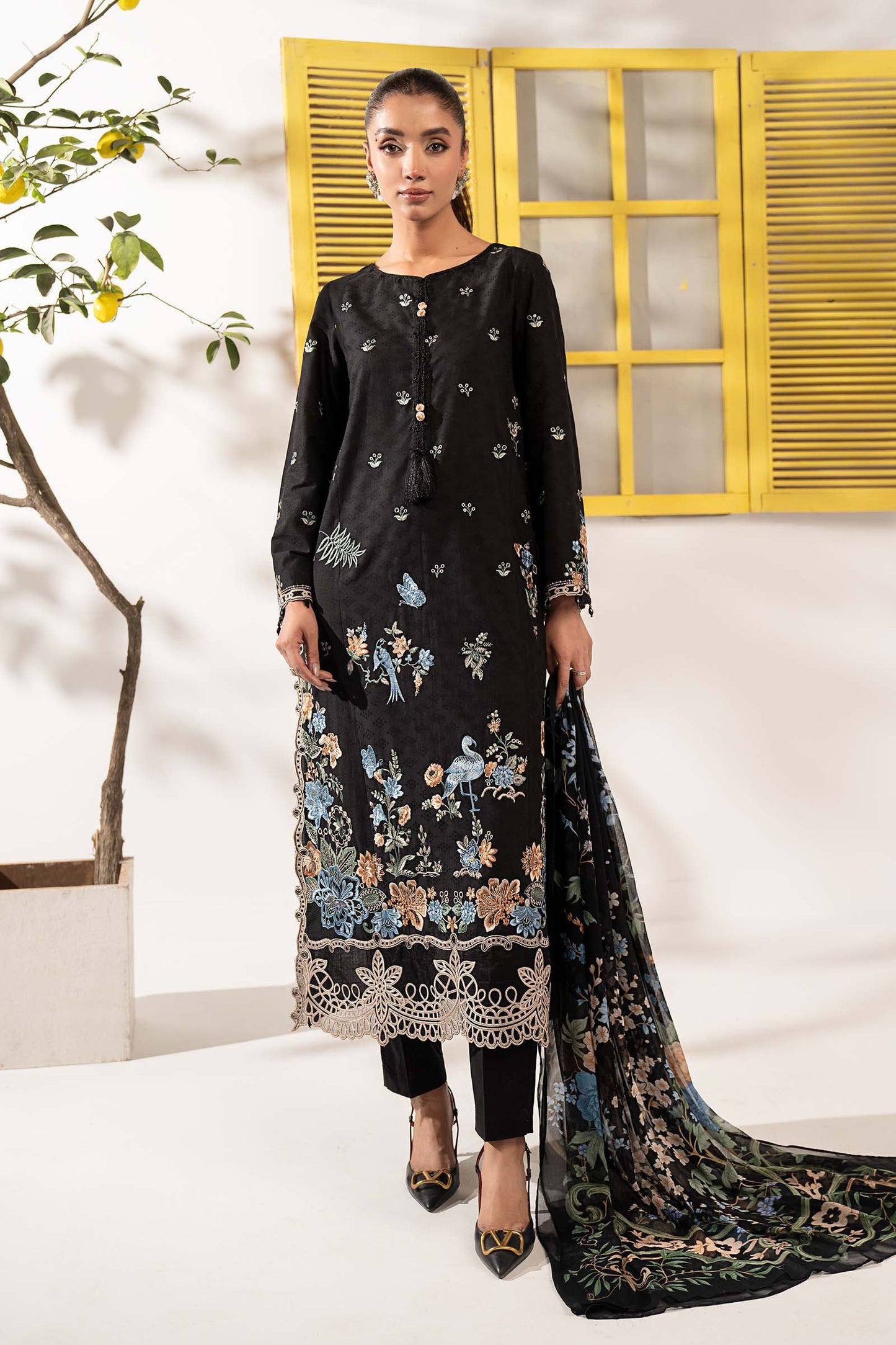 3 Piece Embroidered Dobby Lawn Suit