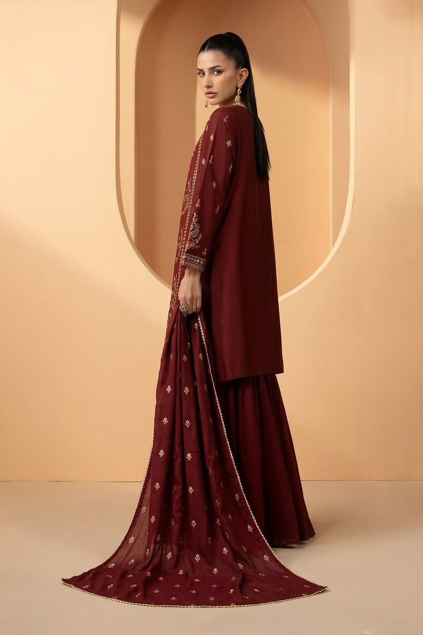 3 Piece Embroidered Double Warp Silk Suit