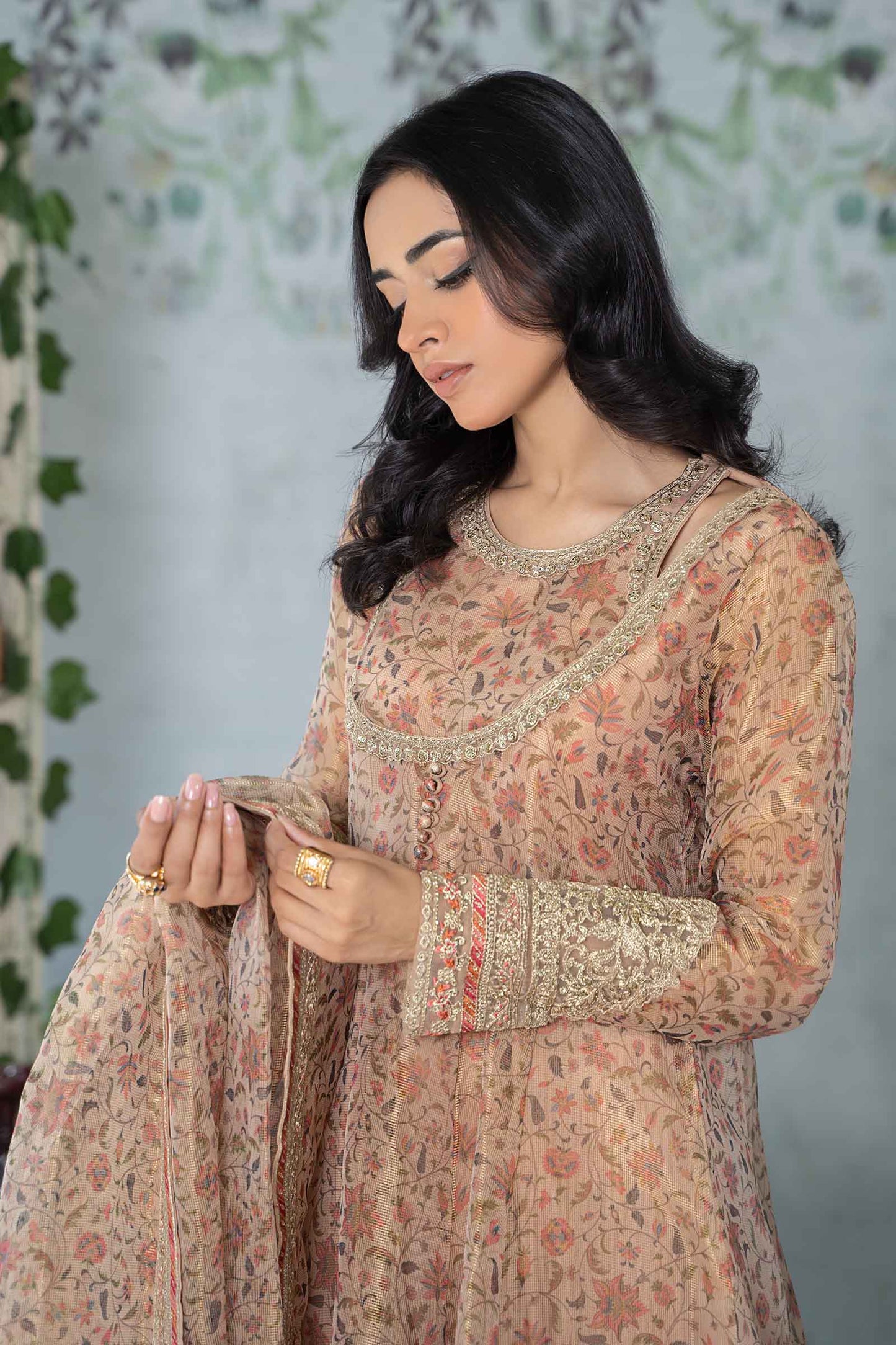 3 Piece Printed Cotton Net Suit