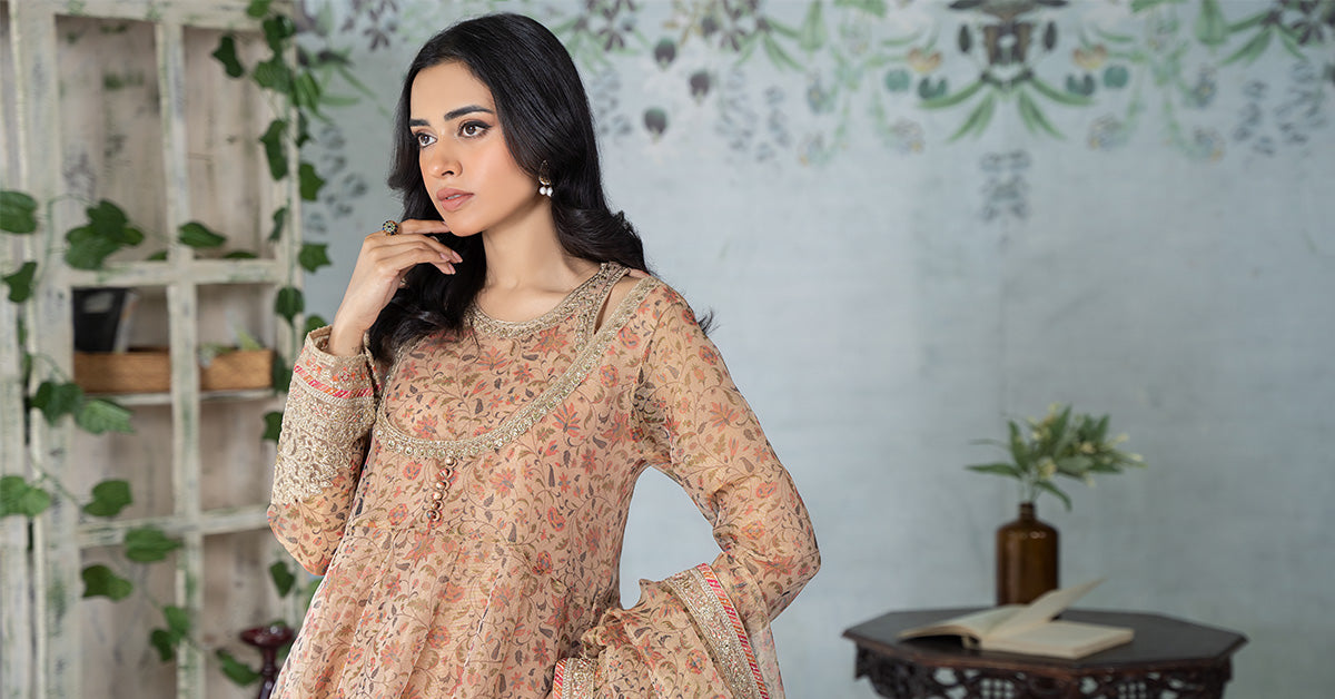 3 Piece Printed Cotton Net Suit