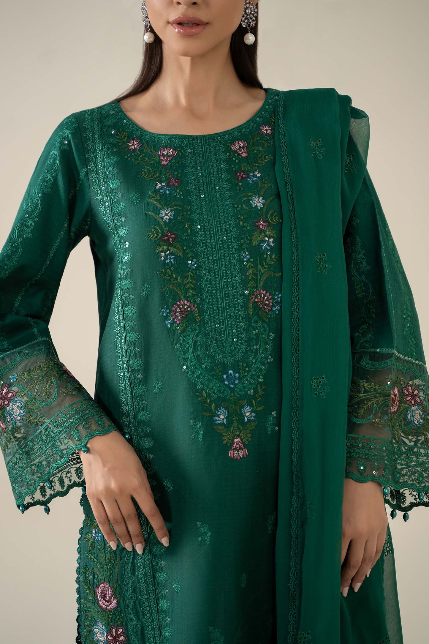 3 Piece Embroidered Dobby Suit