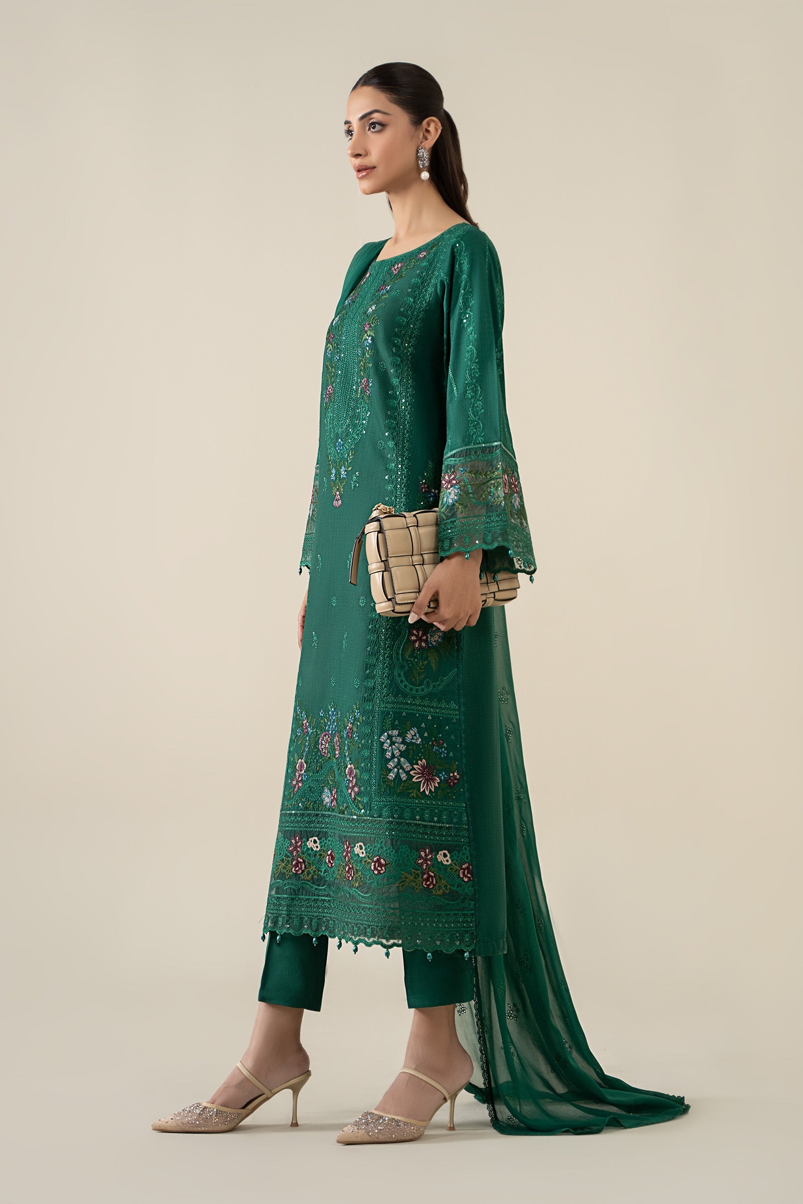 3 Piece Embroidered Dobby Suit