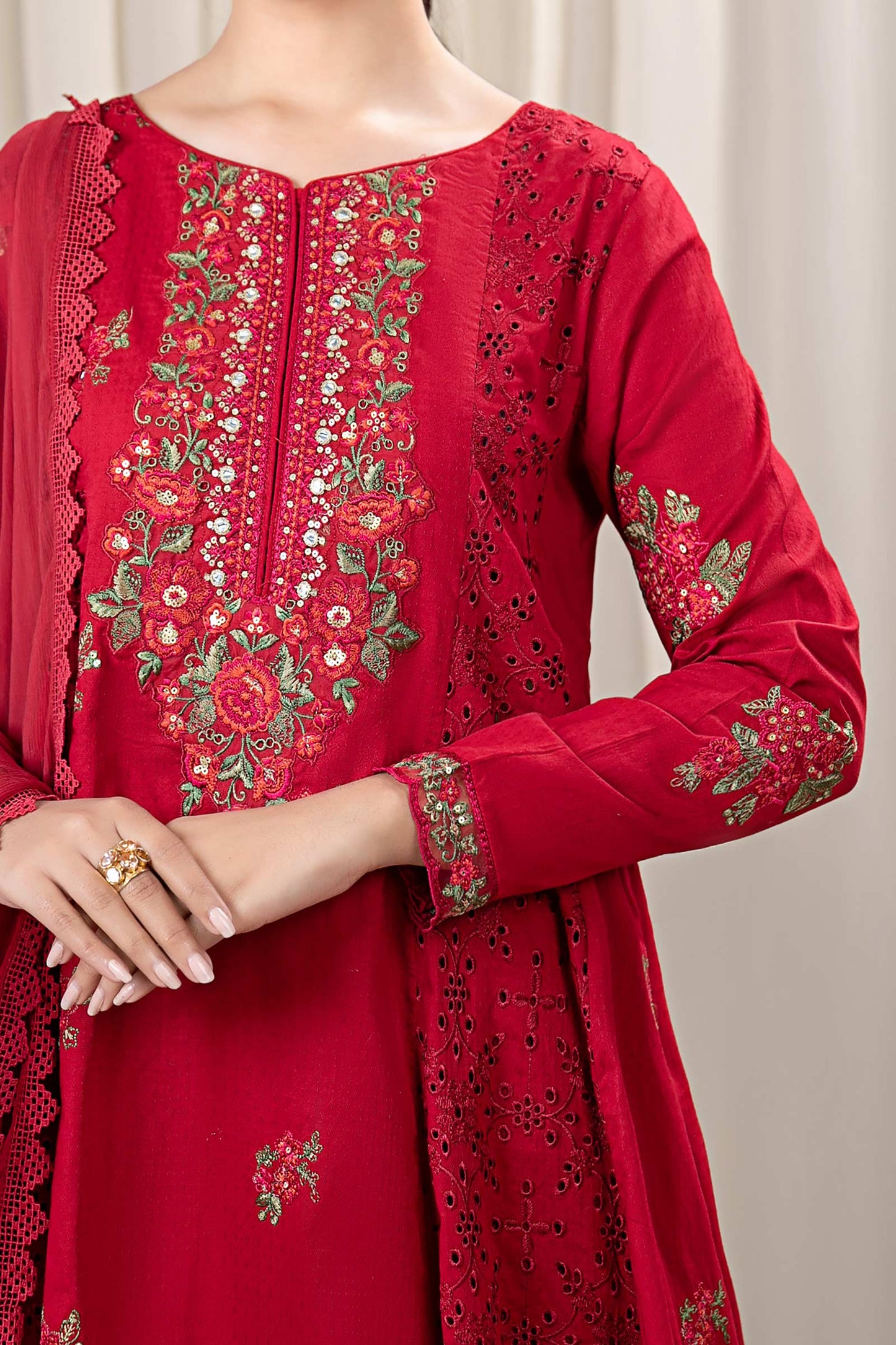 3 Piece Embroidered Dobby Suit