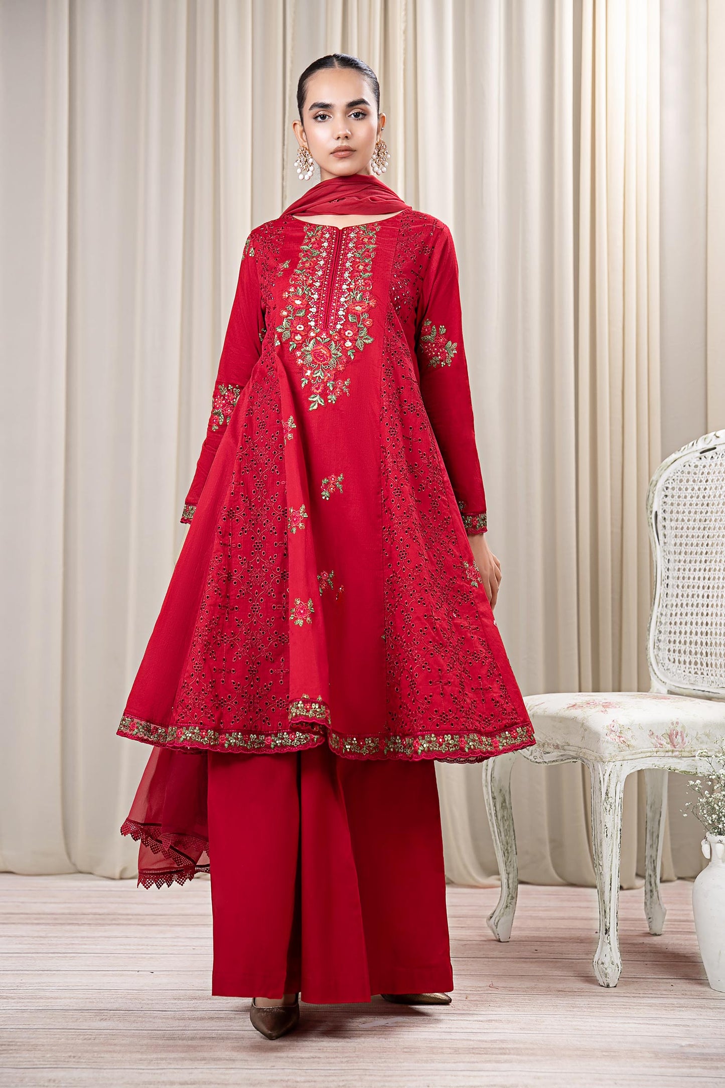 3 Piece Embroidered Dobby Suit
